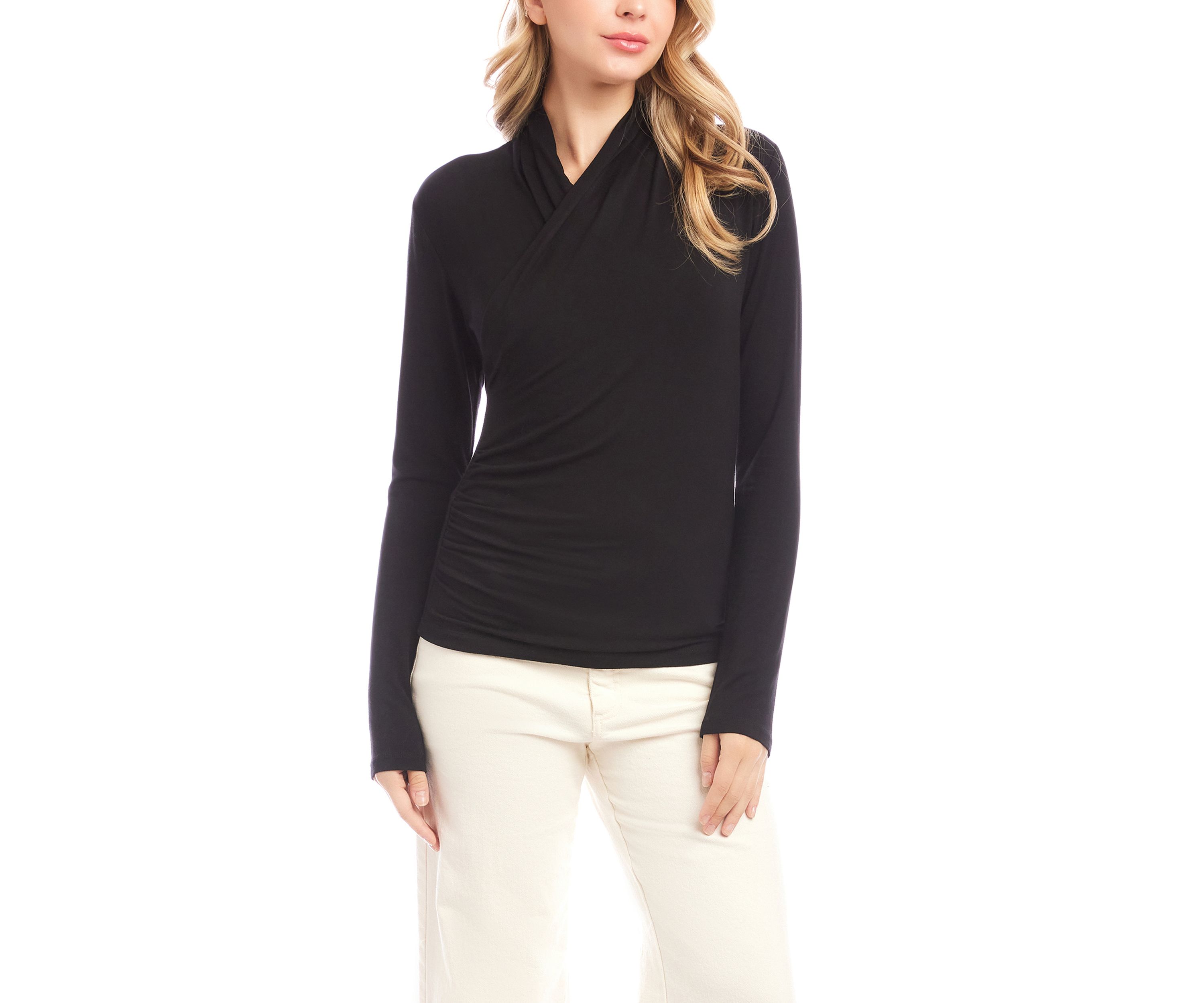 Womens Long Sleeve Crossover Side-Shirred Top