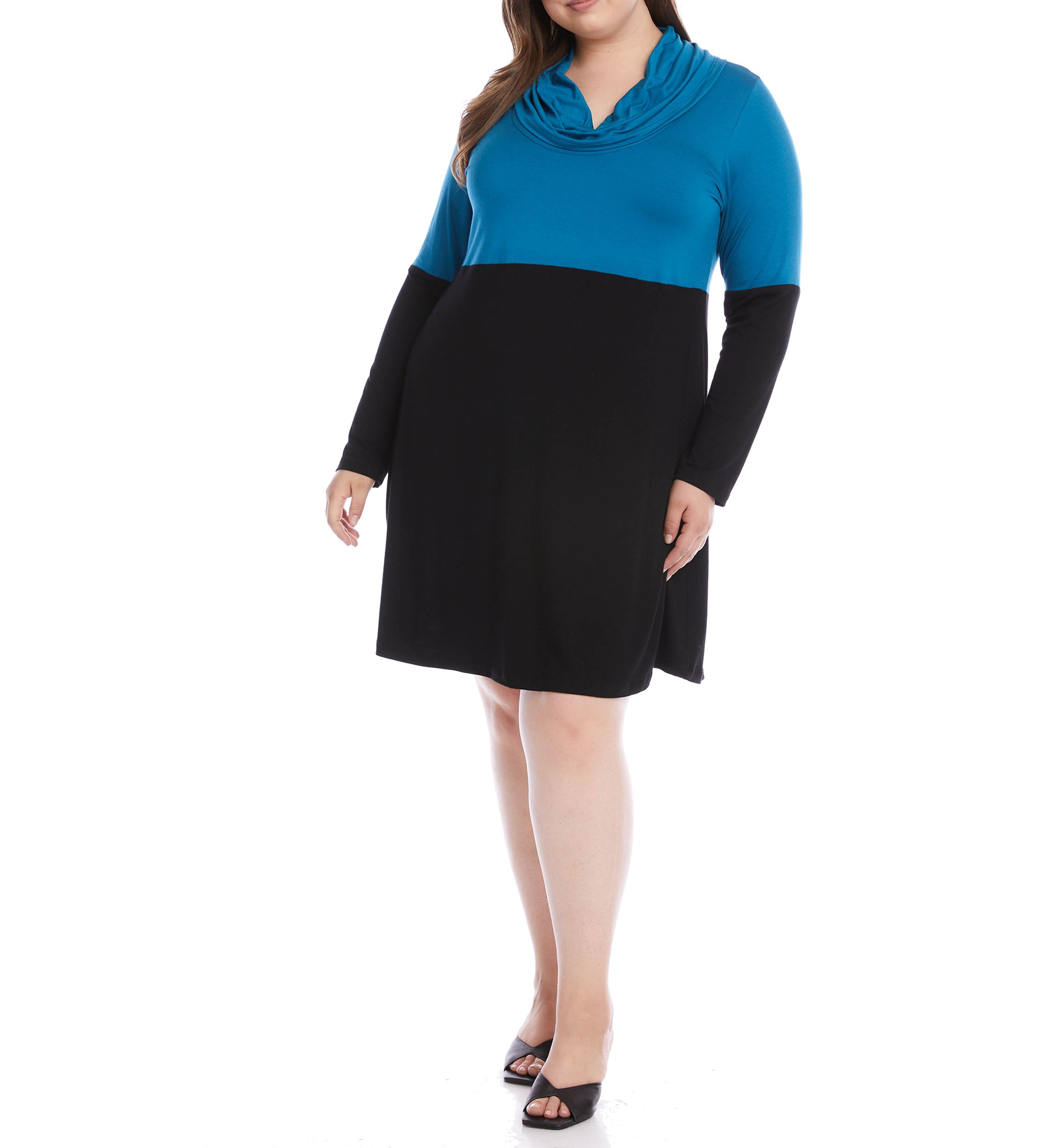 Plus Size Color Block Cowl Neck Rib Dress