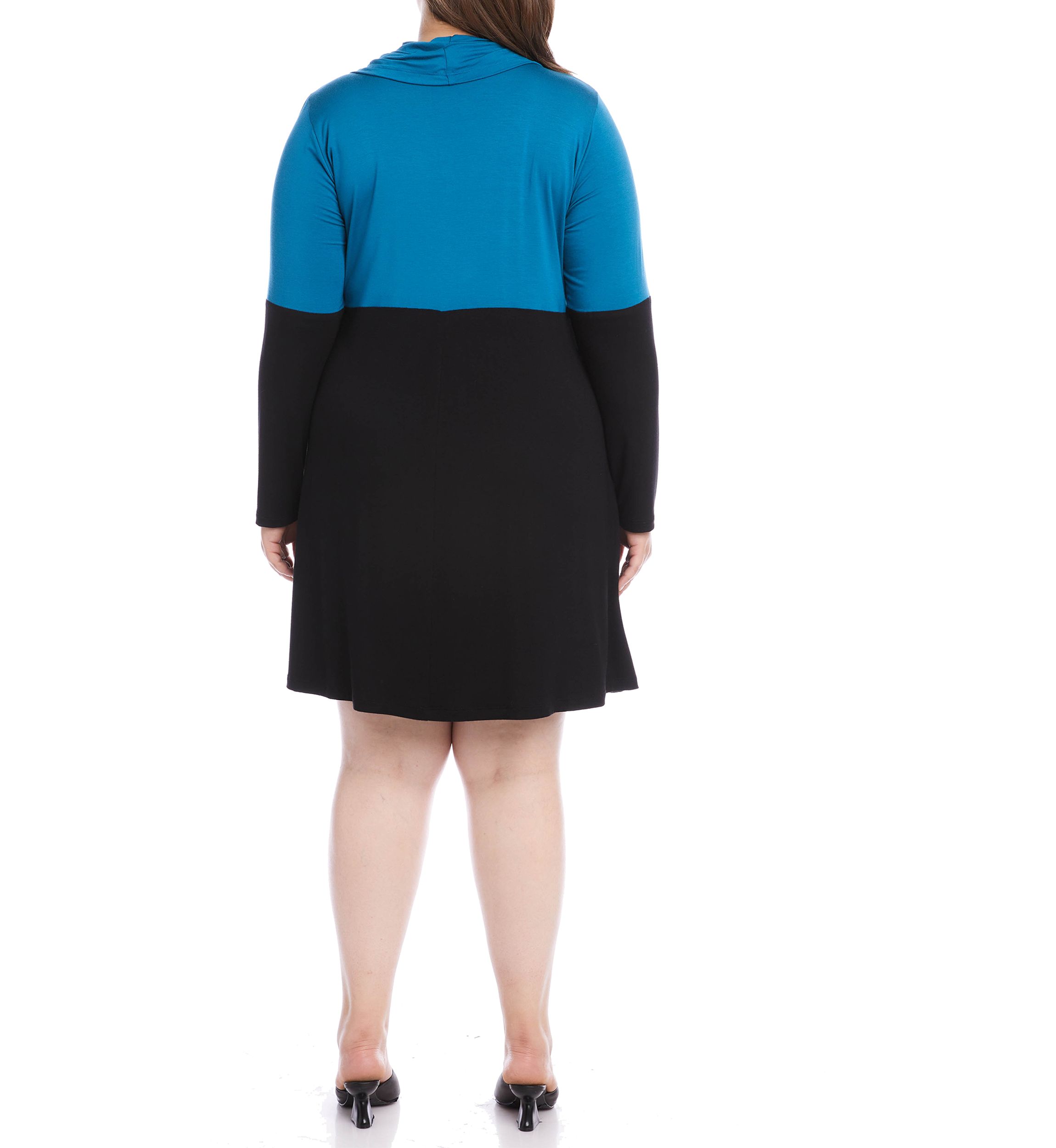 Plus Size Color Block Cowl Neck Rib Dress