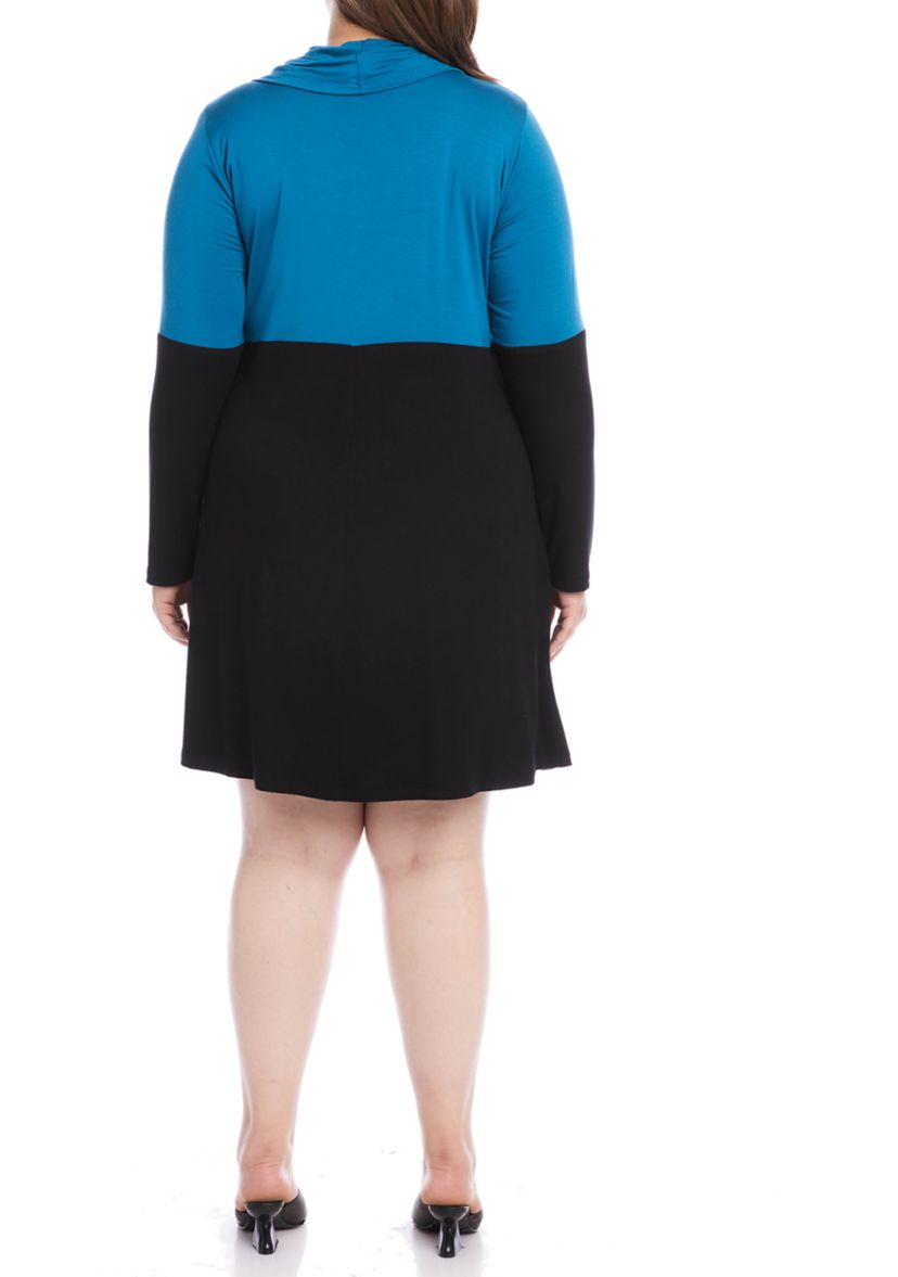 Plus Size Color Block Cowl Neck Rib Dress