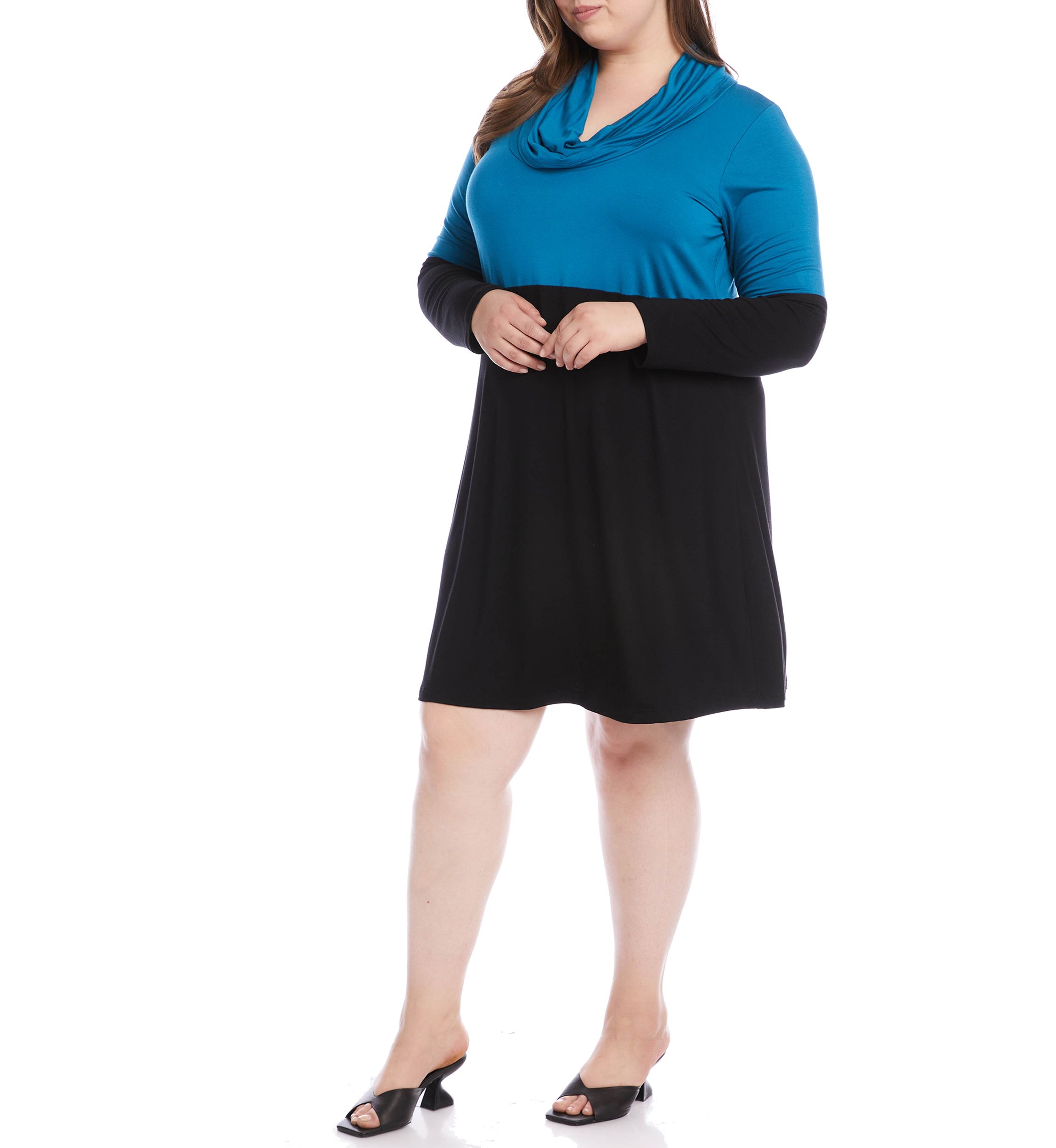 Plus Size Color Block Cowl Neck Rib Dress