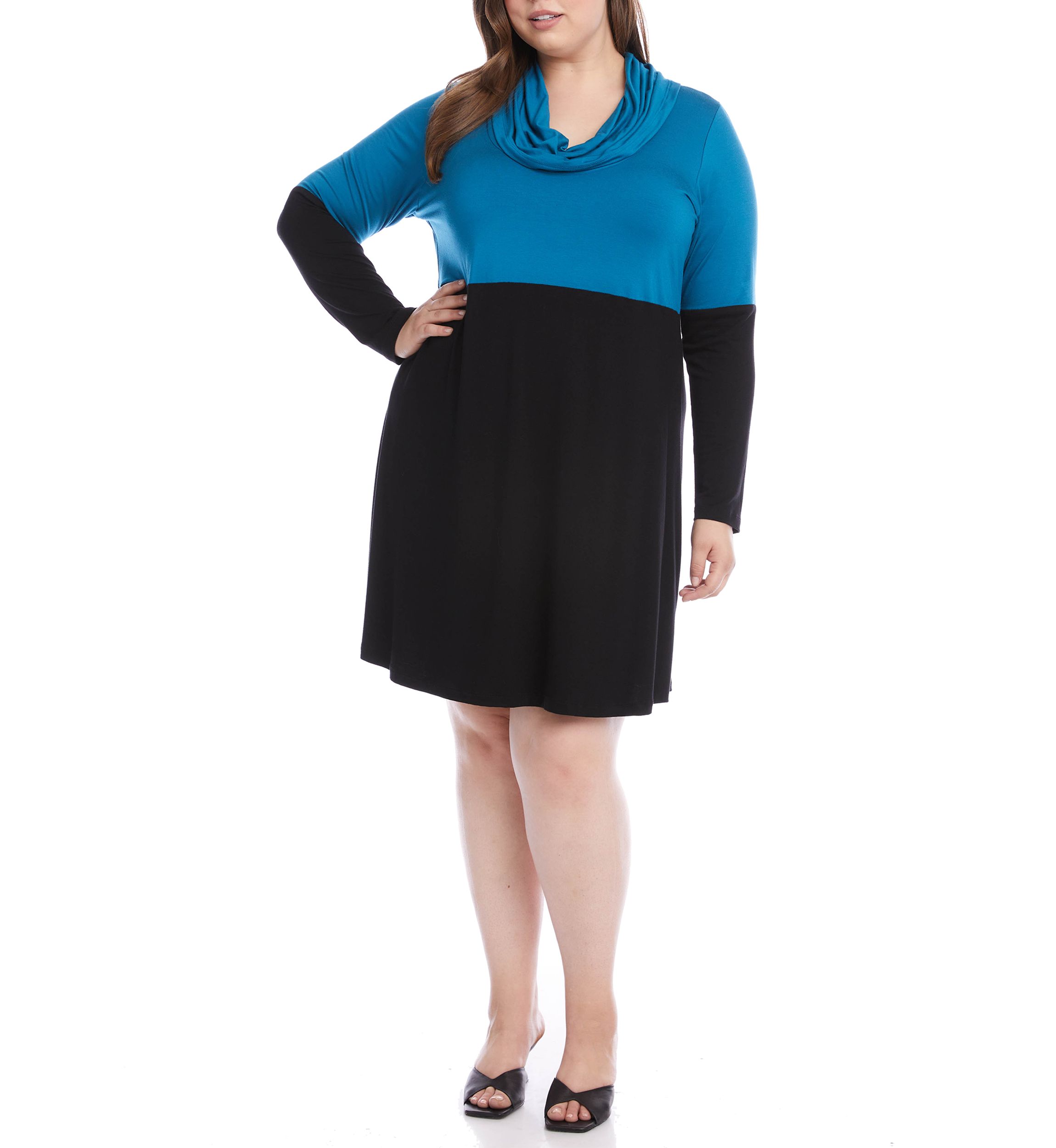 Plus Size Color Block Cowl Neck Rib Dress