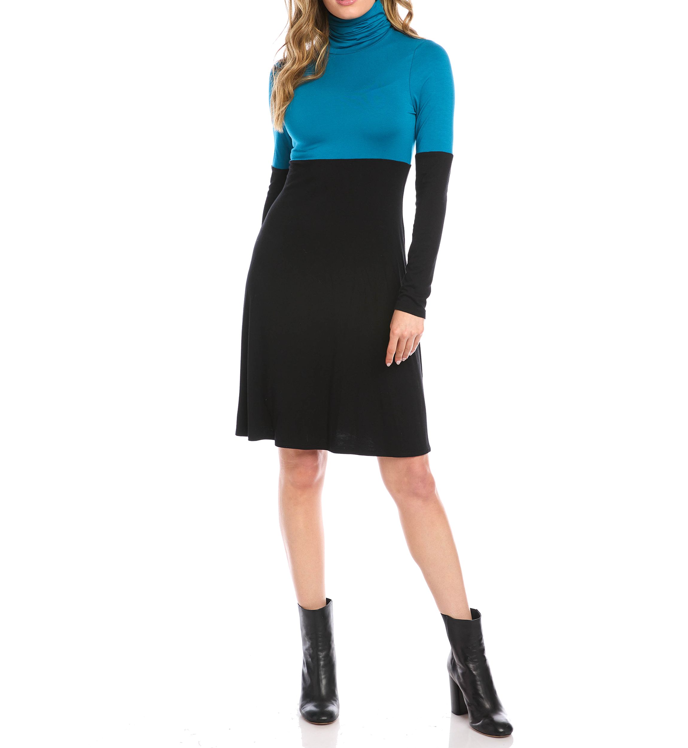 Womens Color Block Turtleneck Dress