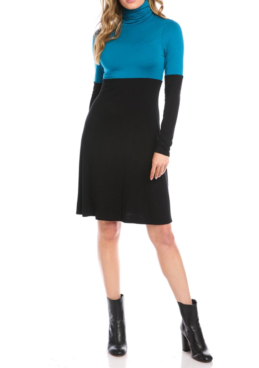 Womens Color Block Turtleneck Dress