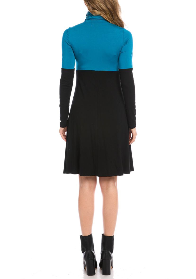 Womens Color Block Turtleneck Dress