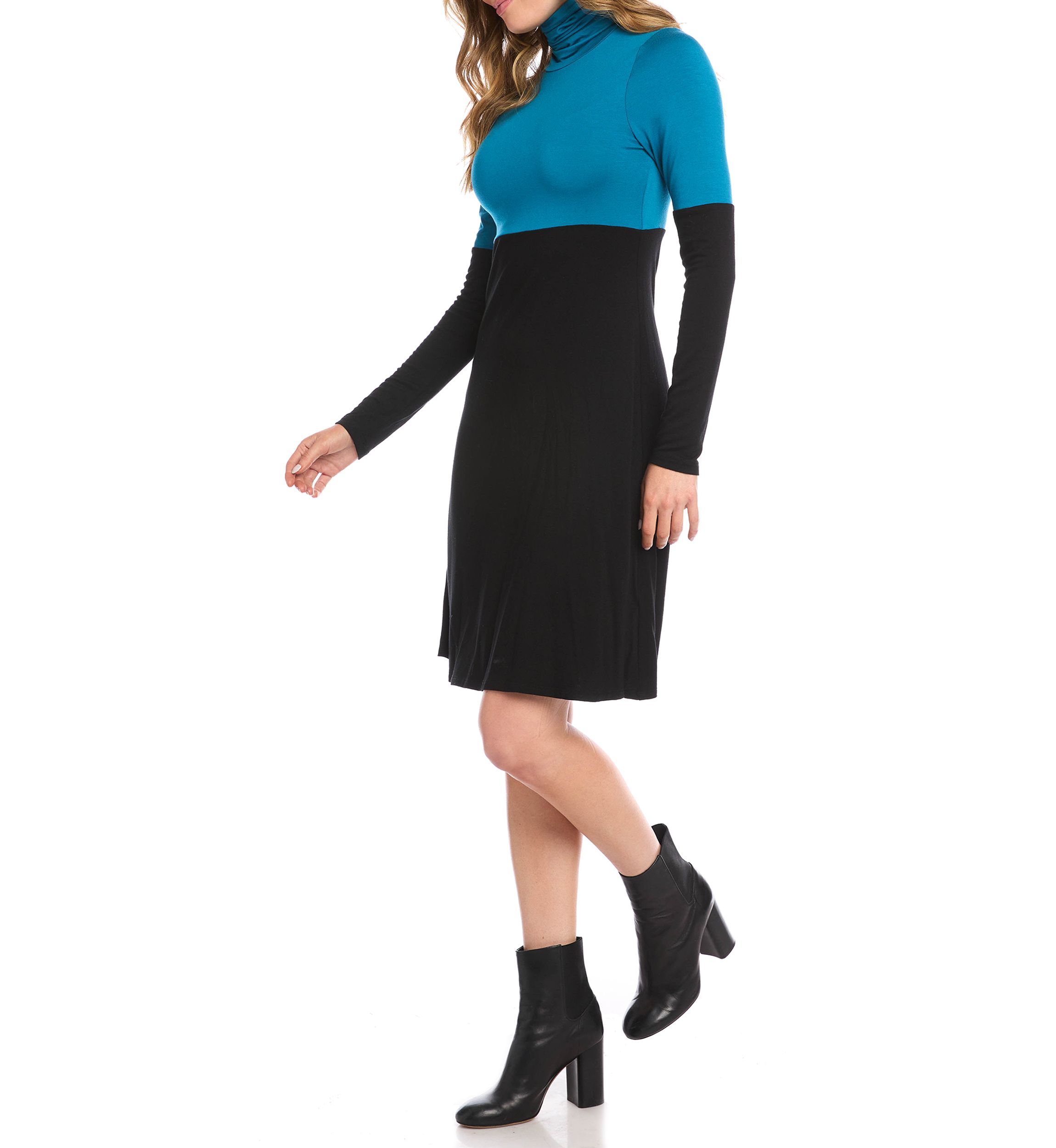 Womens Color Block Turtleneck Dress