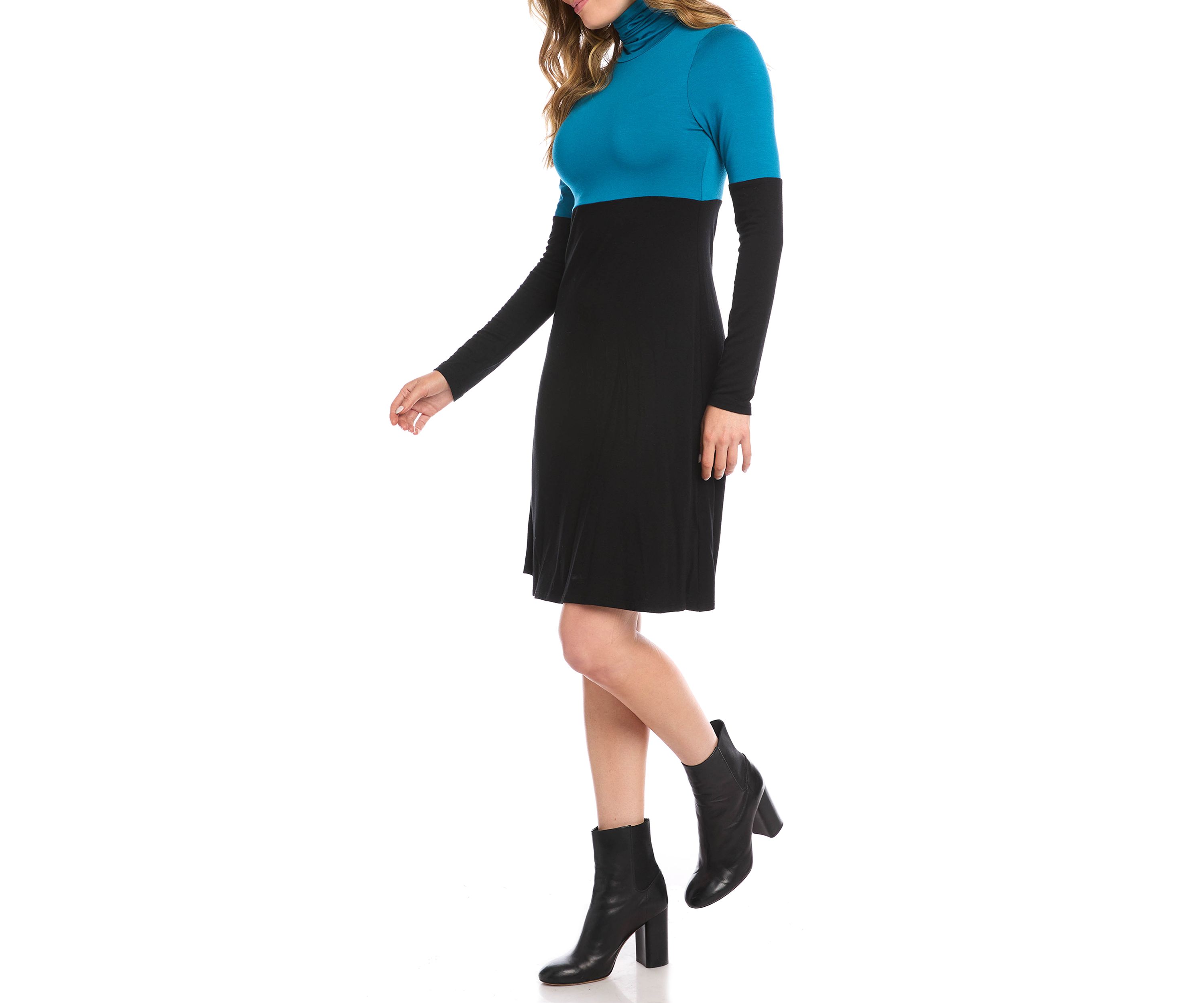 Womens Color Block Turtleneck Dress