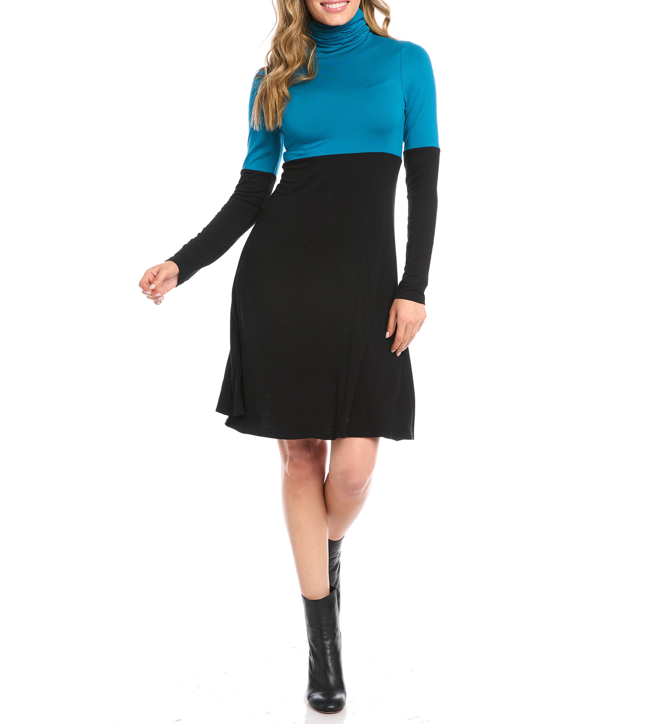 Womens Color Block Turtleneck Dress