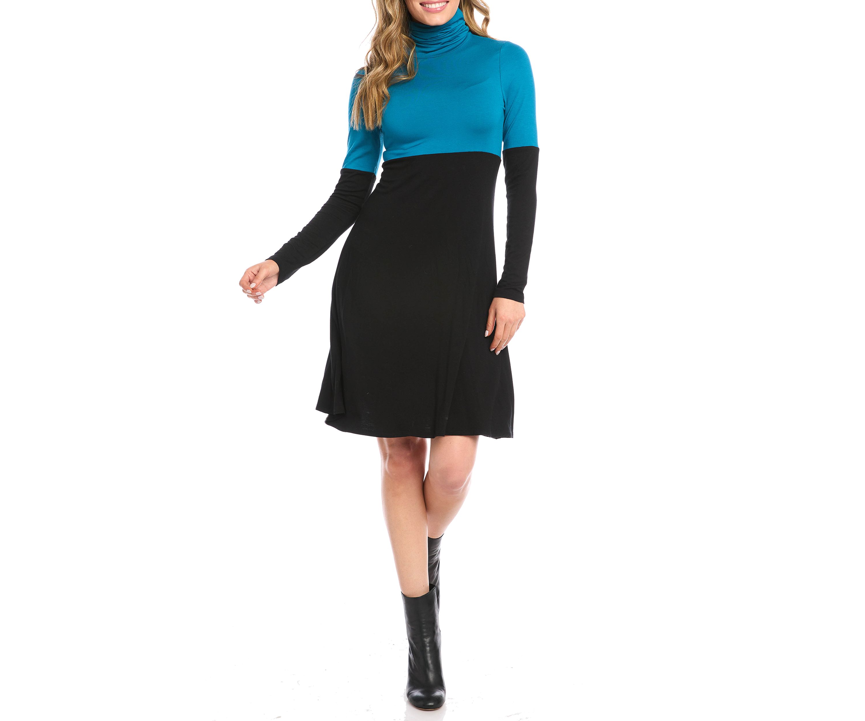 Womens Color Block Turtleneck Dress