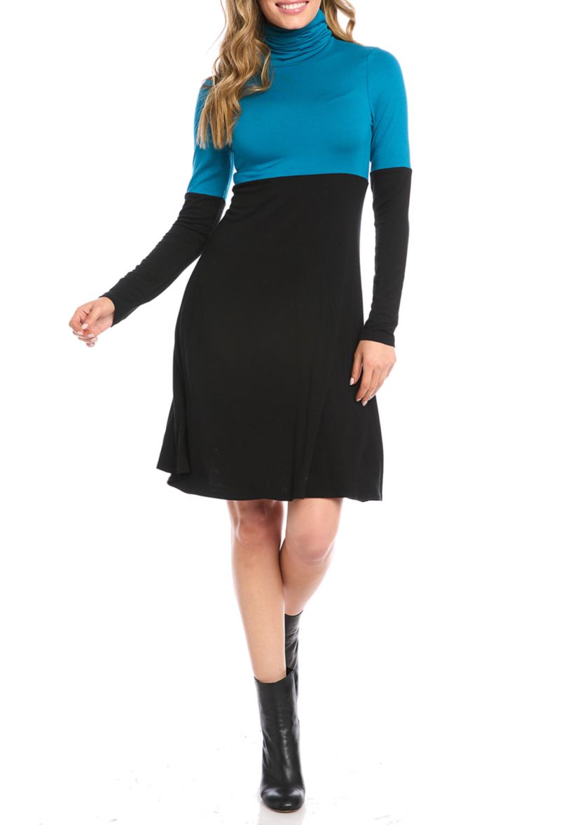 Womens Color Block Turtleneck Dress