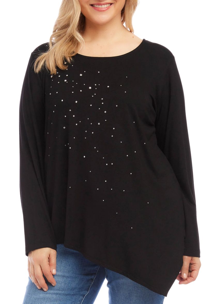 Plus Size Embellished Asymmetric Top