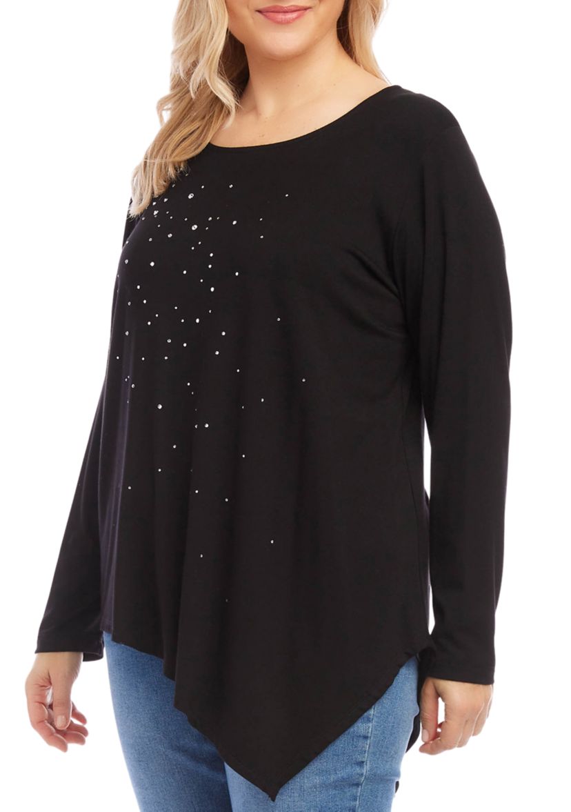 Plus Size Embellished Asymmetric Top