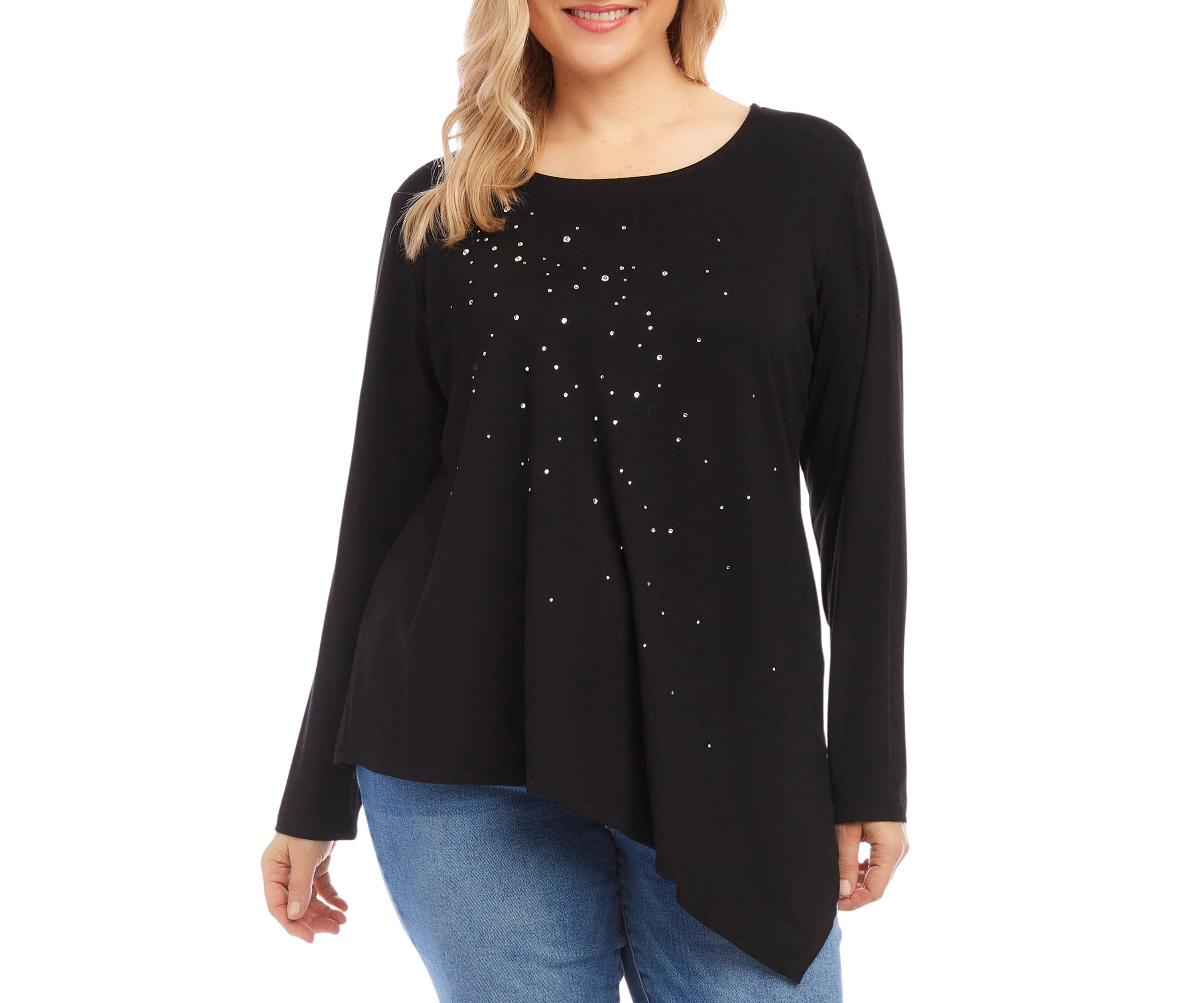 Plus Size Embellished Asymmetric Top