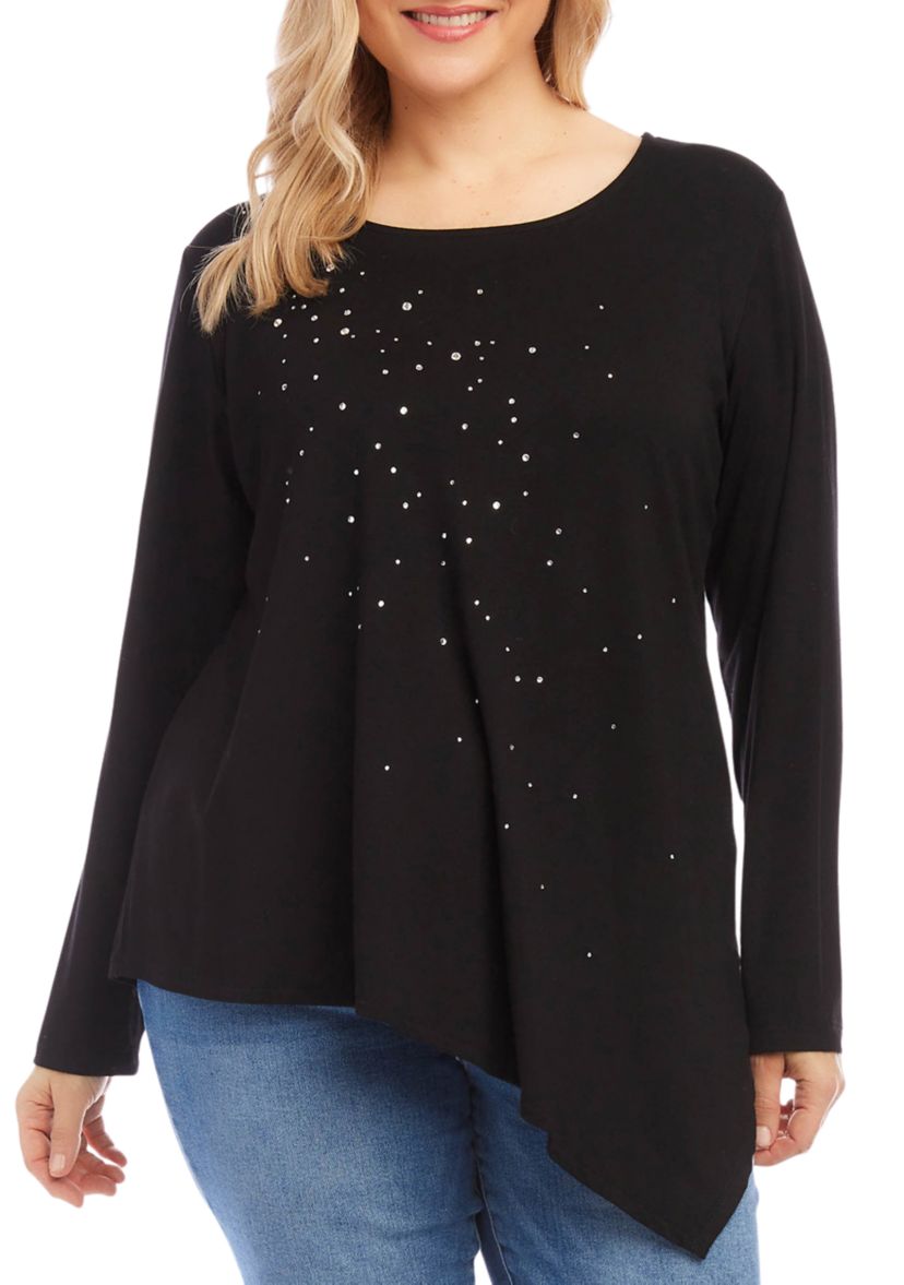 Plus Size Embellished Asymmetric Top
