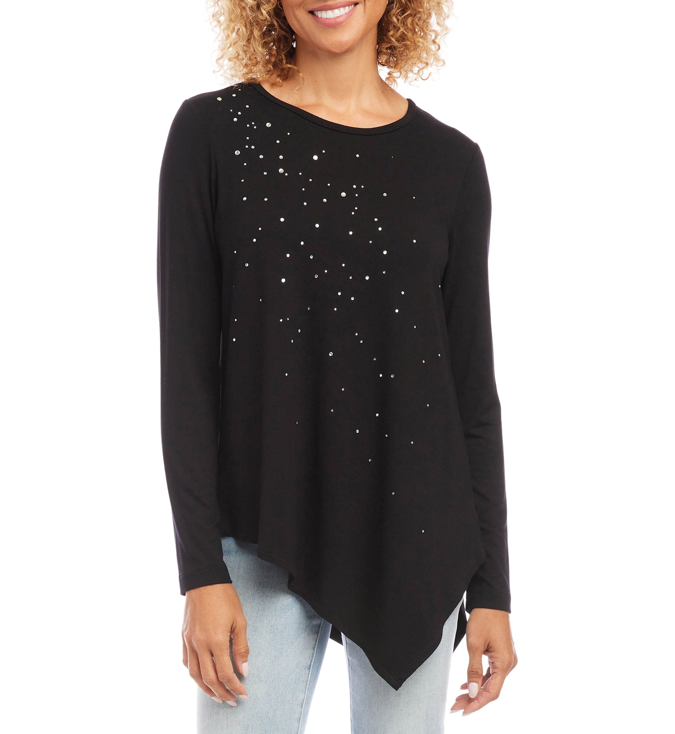 Womens Embellished Asymmetric Top