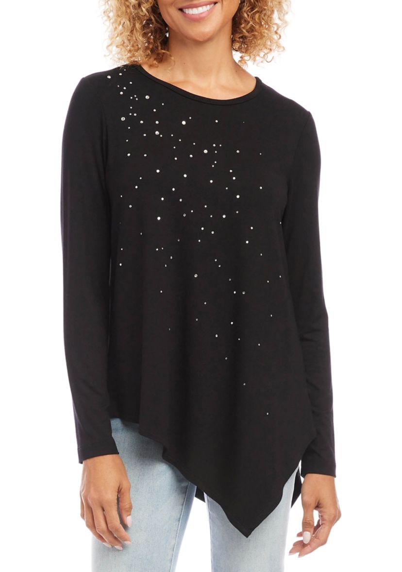 Womens Embellished Asymmetric Top
