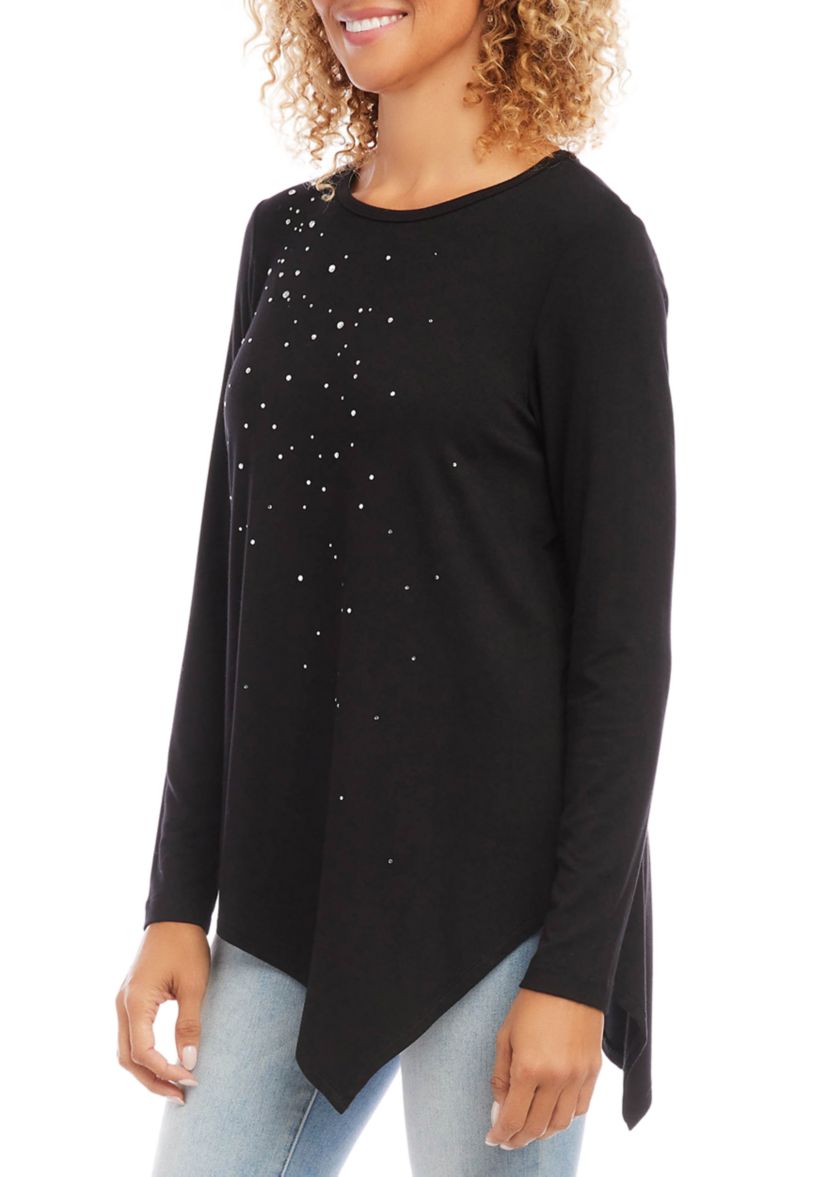 Womens Embellished Asymmetric Top