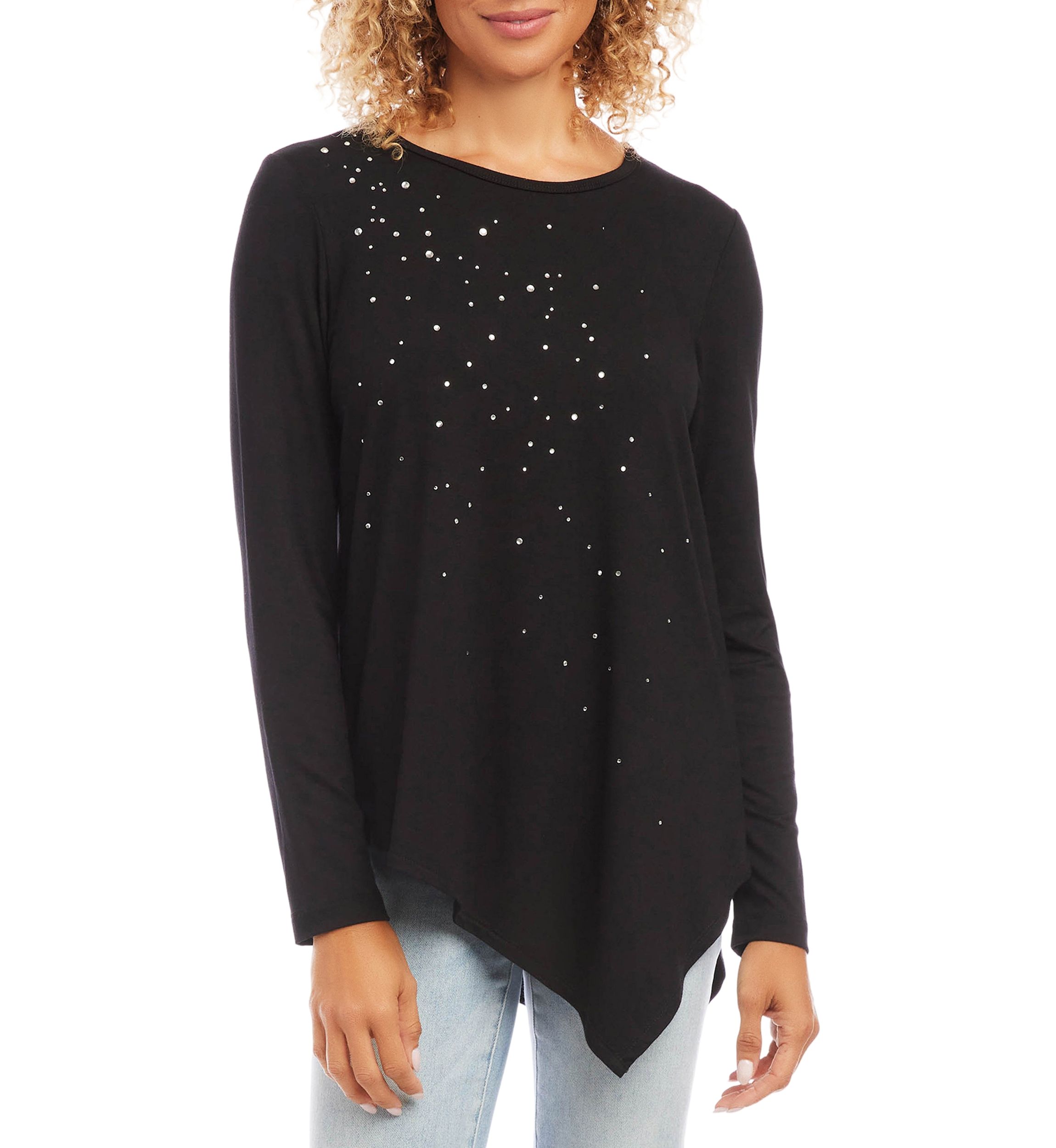 Womens Embellished Asymmetric Top