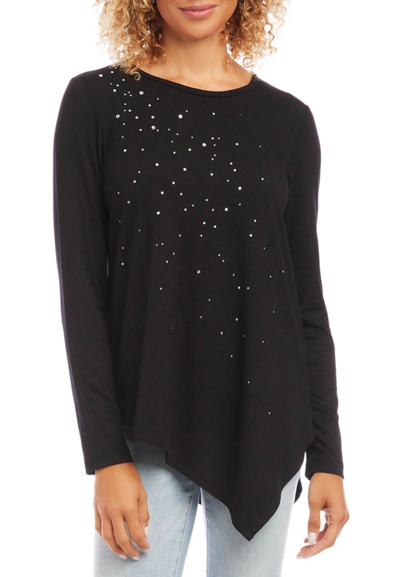 Womens Embellished Asymmetric Top