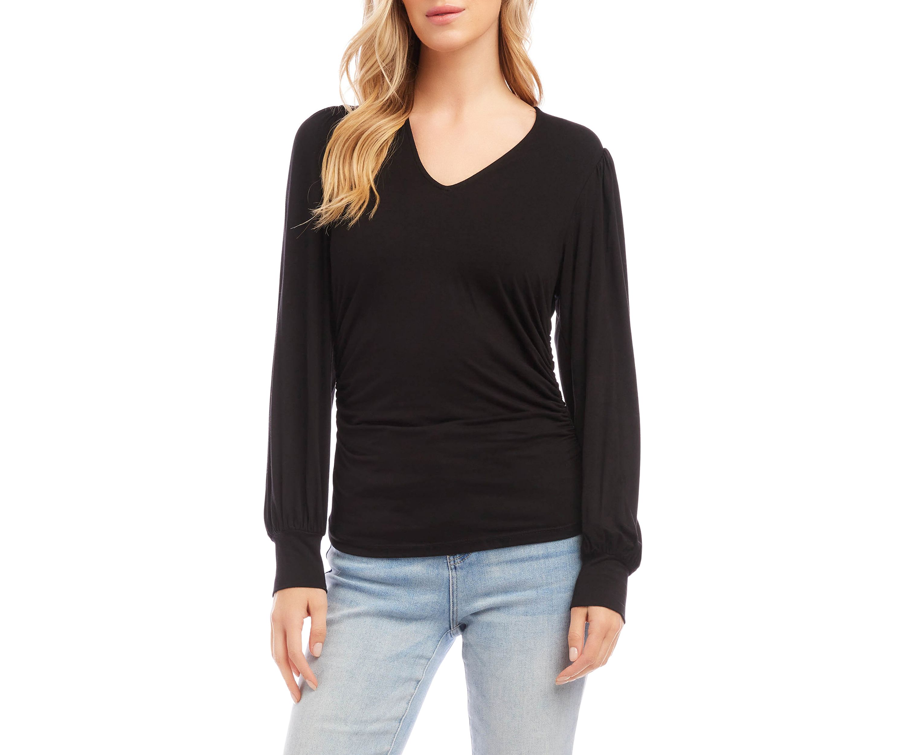 Womens Shirred V-Neck Top
