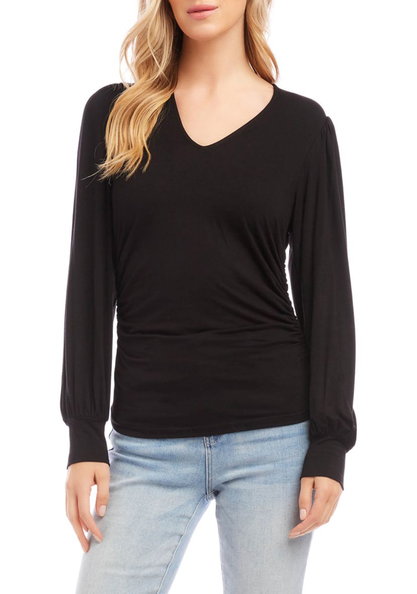 Womens Shirred V-Neck Top