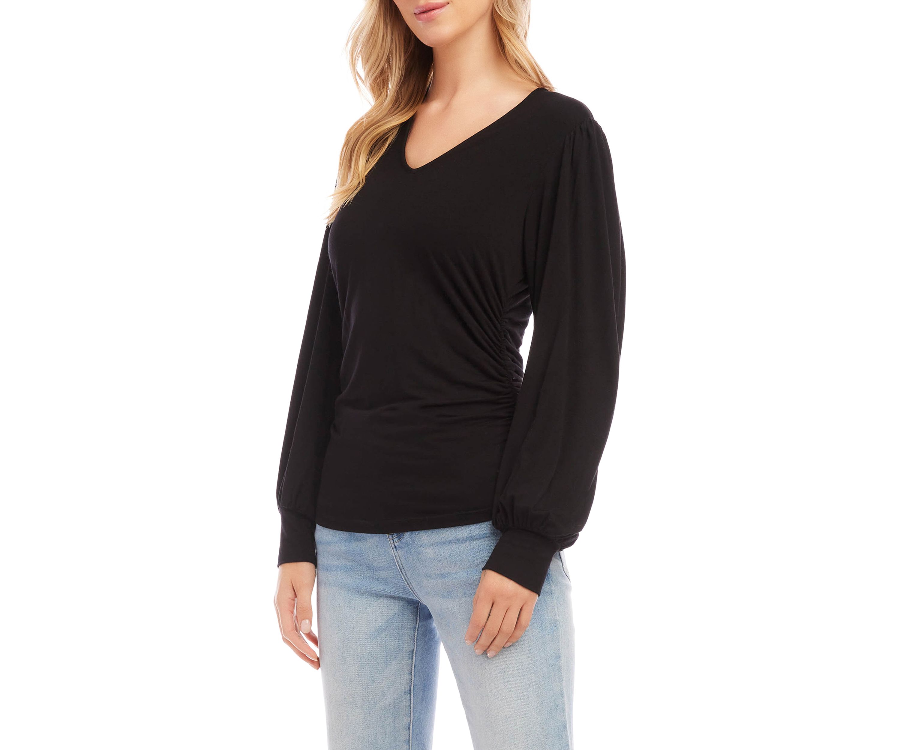 Womens Shirred V-Neck Top