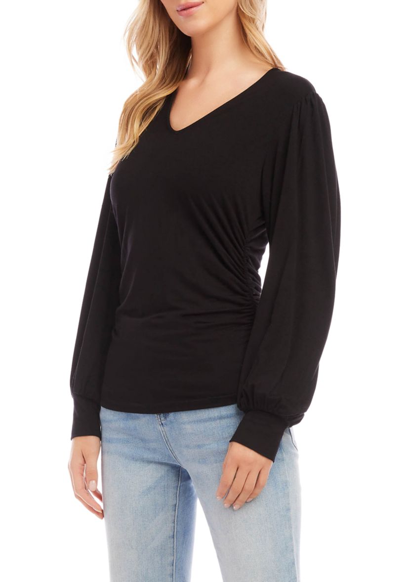Womens Shirred V-Neck Top