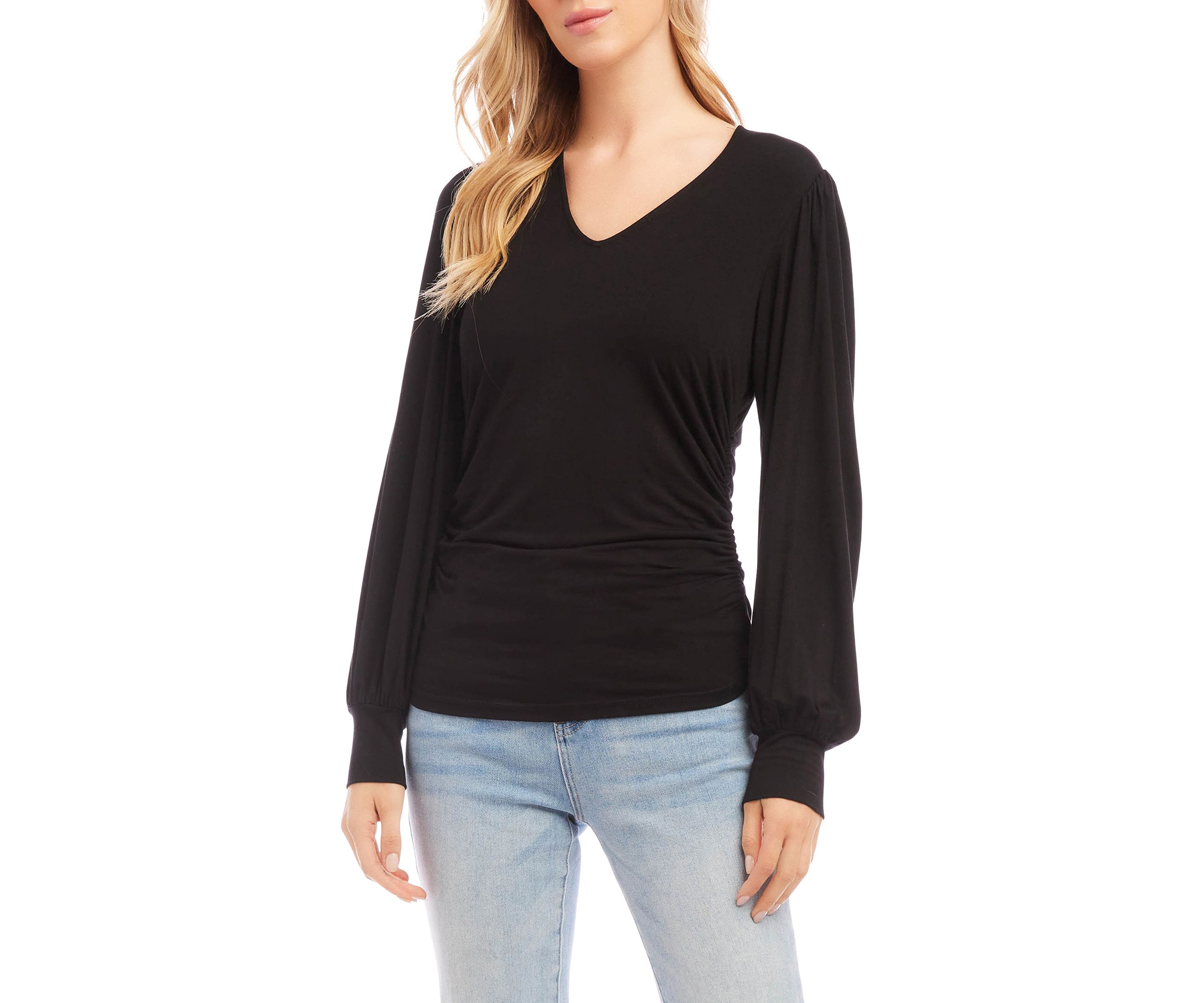 Womens Shirred V-Neck Top