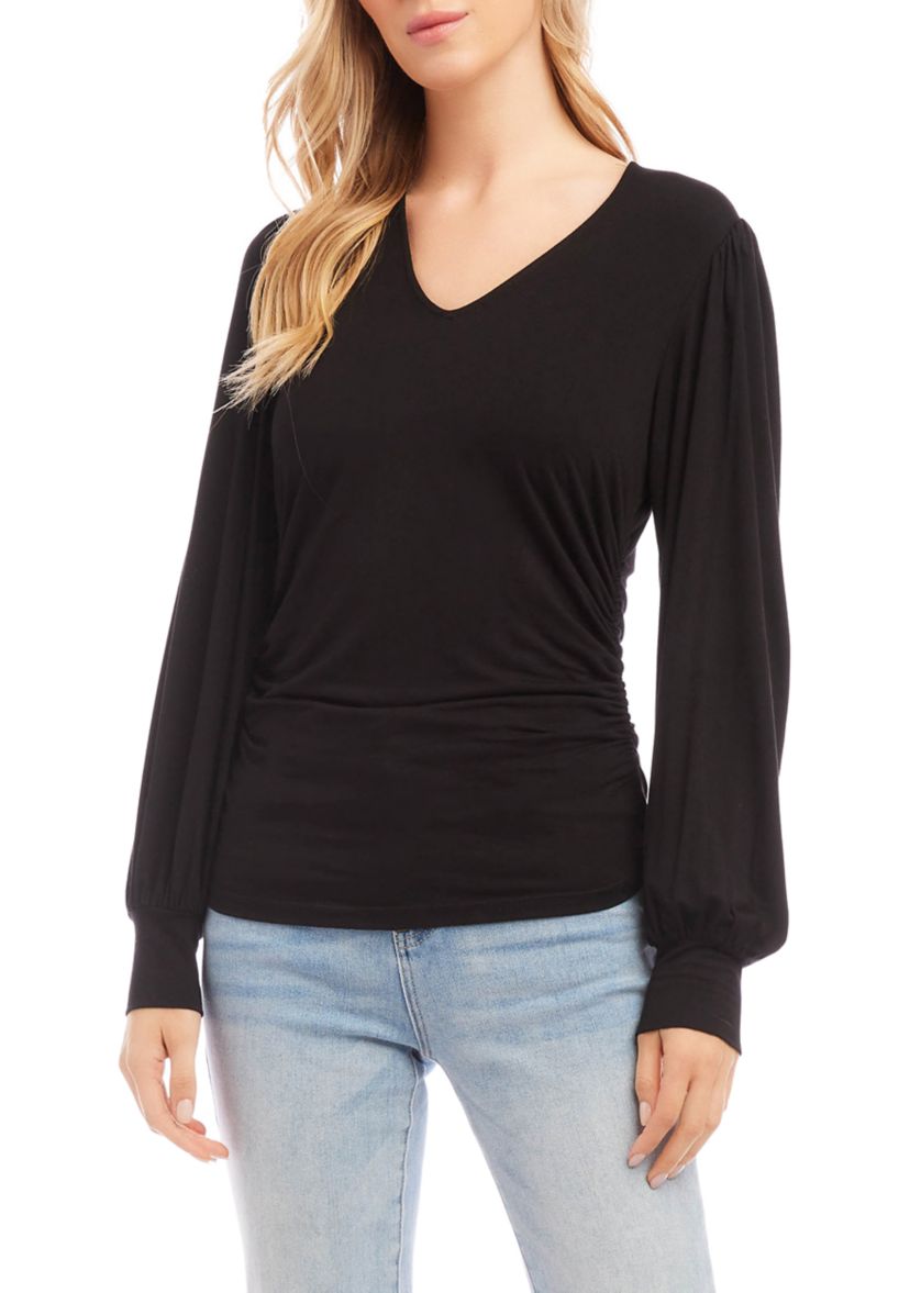 Womens Shirred V-Neck Top