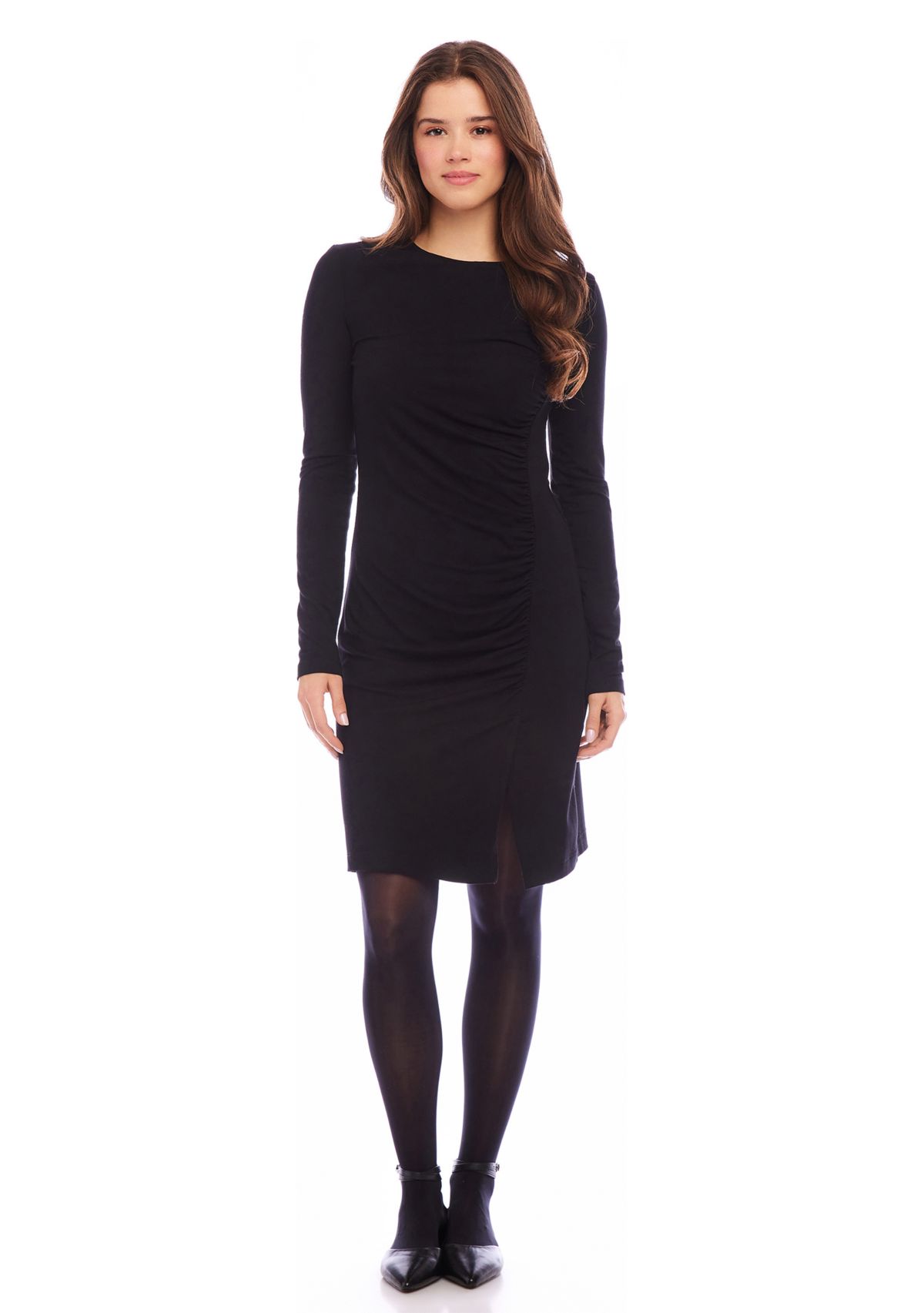 Petite Size Shirred Long Sleeve Dress