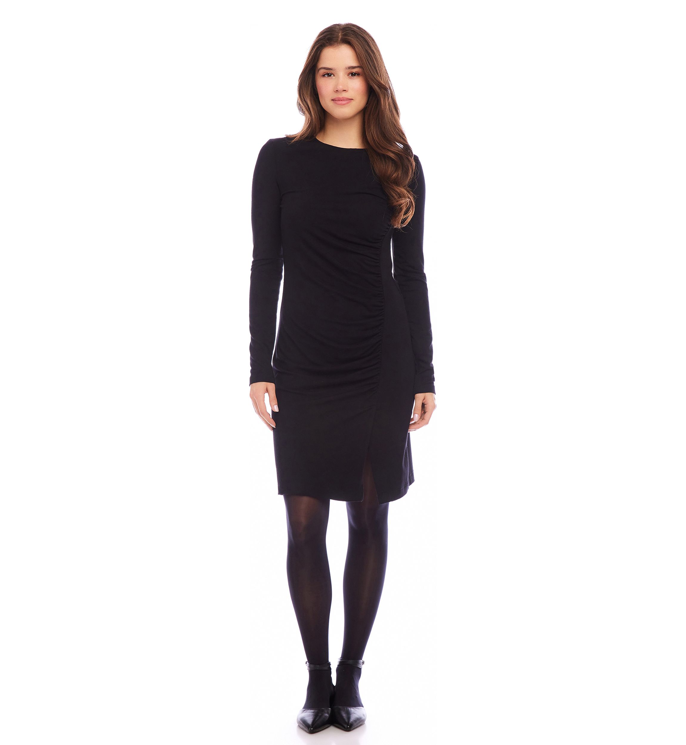 Petite Size Shirred Long Sleeve Dress