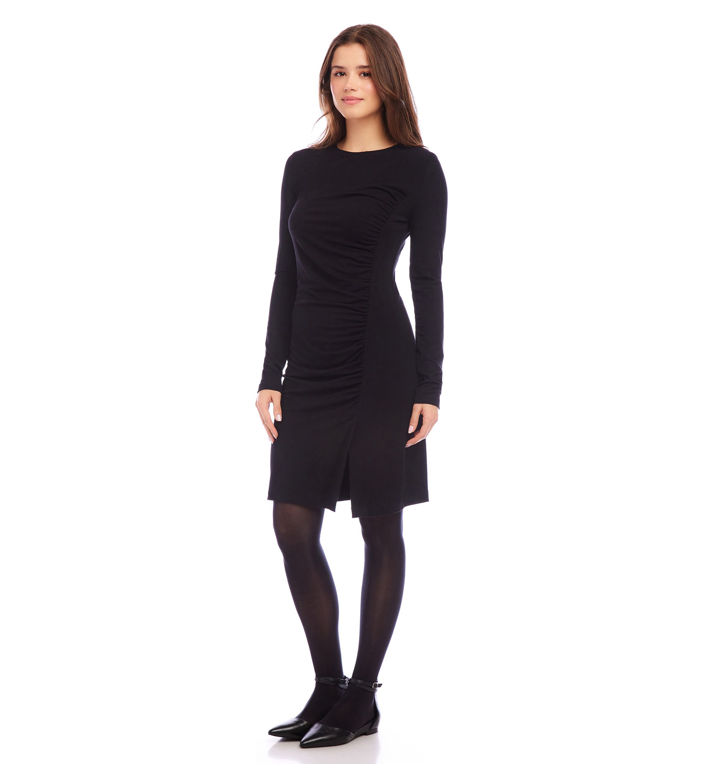 Petite Size Shirred Long Sleeve Dress