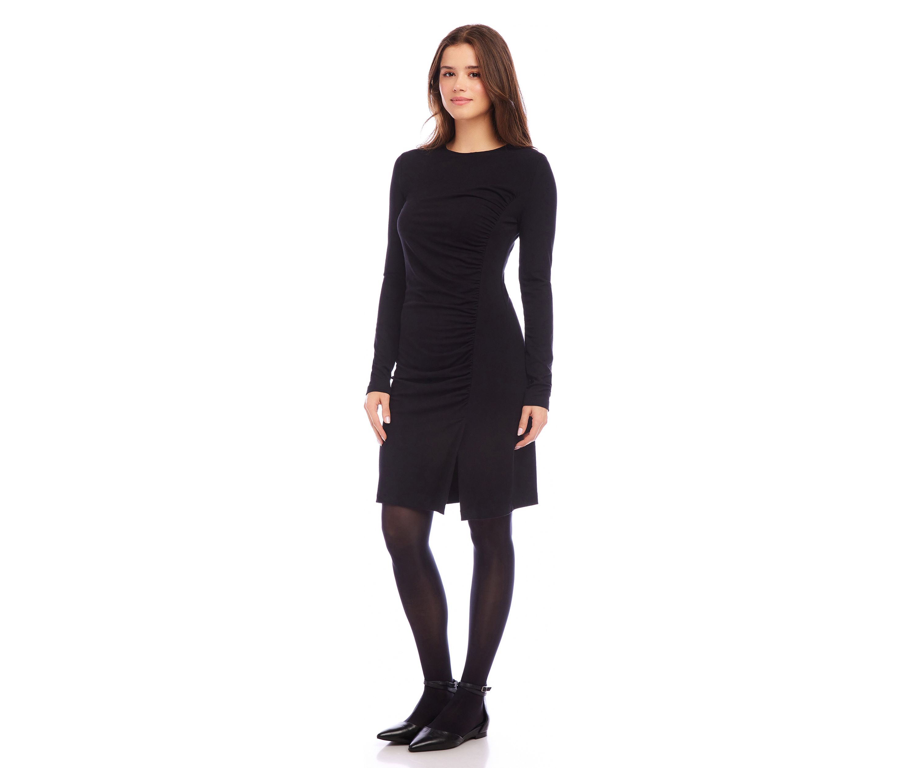 Petite Size Shirred Long Sleeve Dress