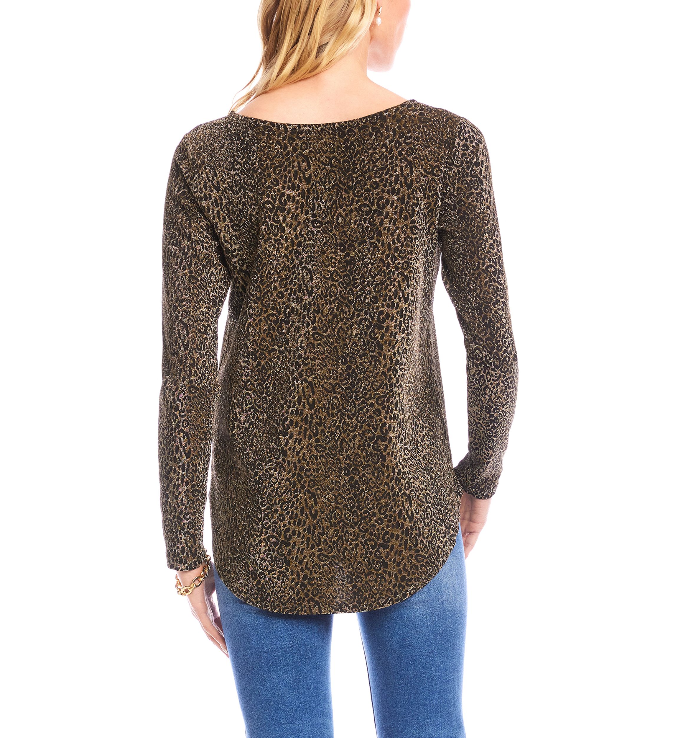 Womens Long Sleeve Metallic Knit Shirttail Top