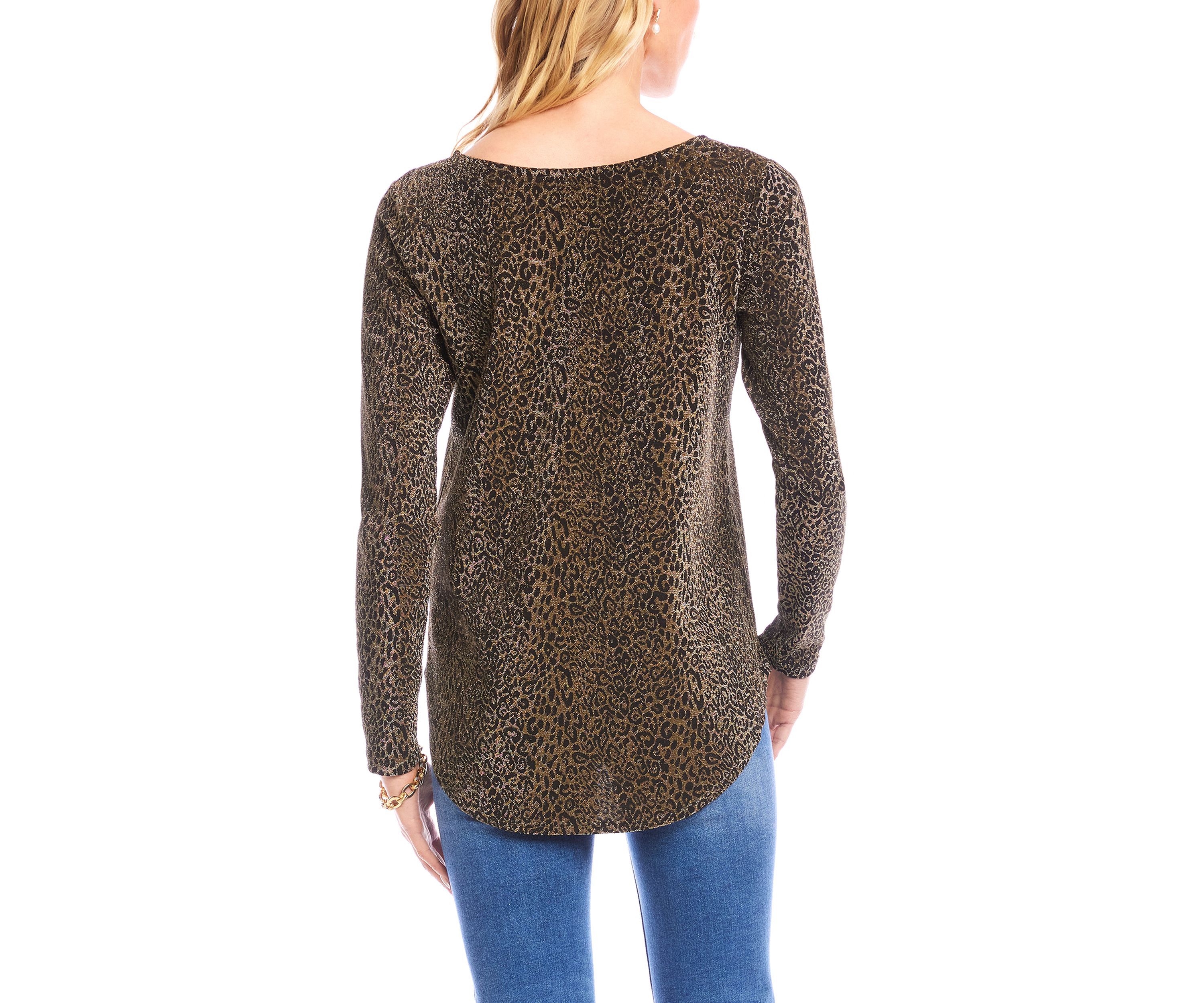 Womens Long Sleeve Metallic Knit Shirttail Top