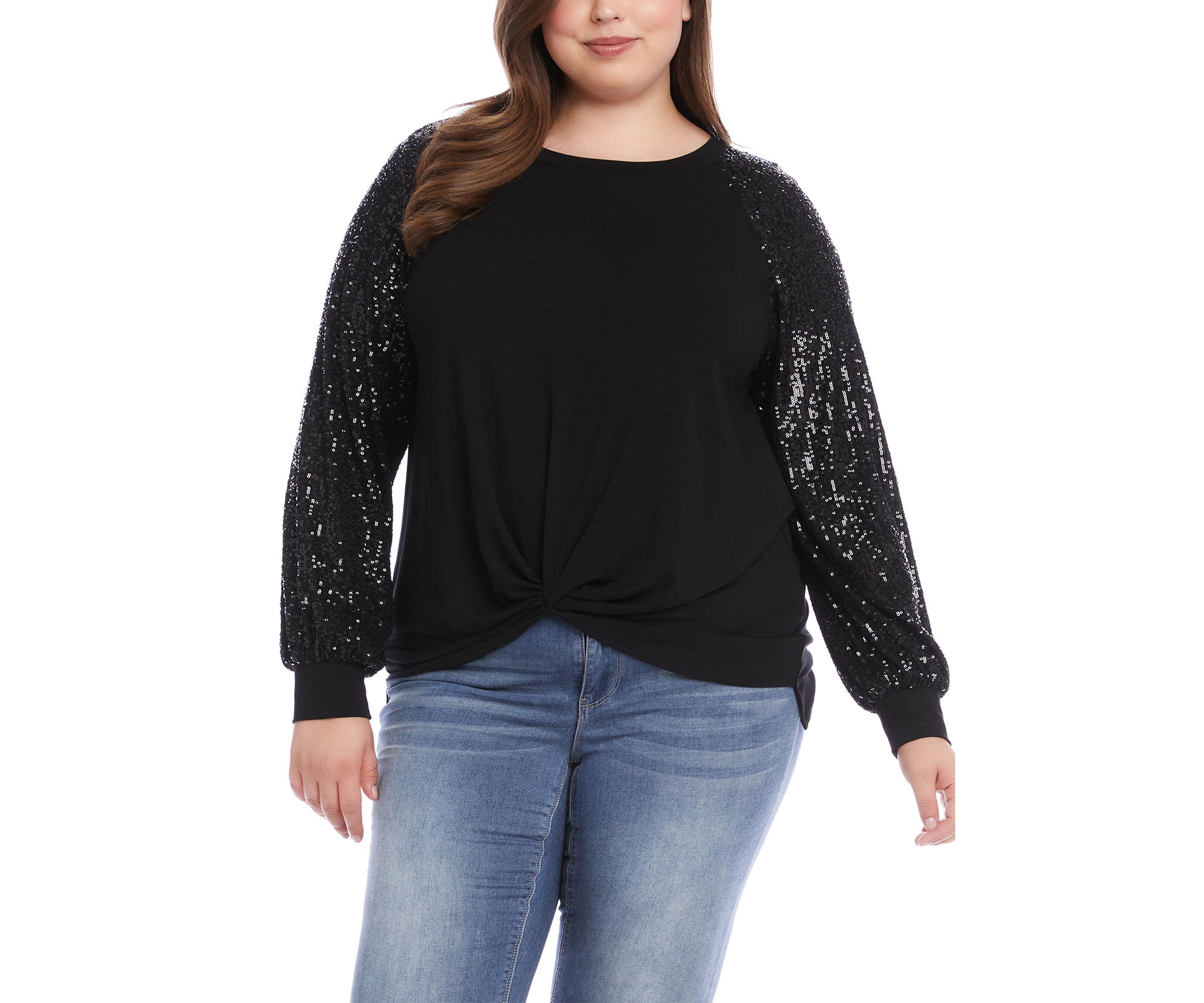 Plus Size Contrast Twist Front Top