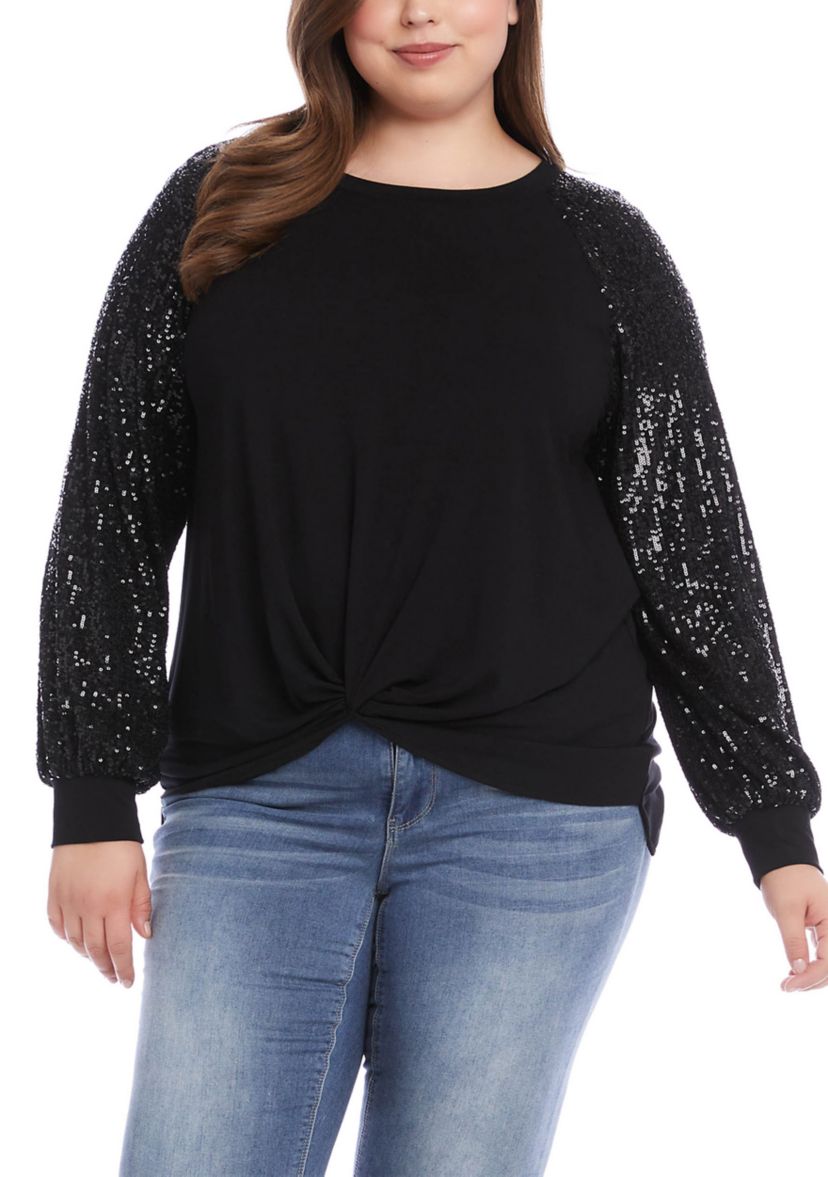 Plus Size Contrast Twist Front Top