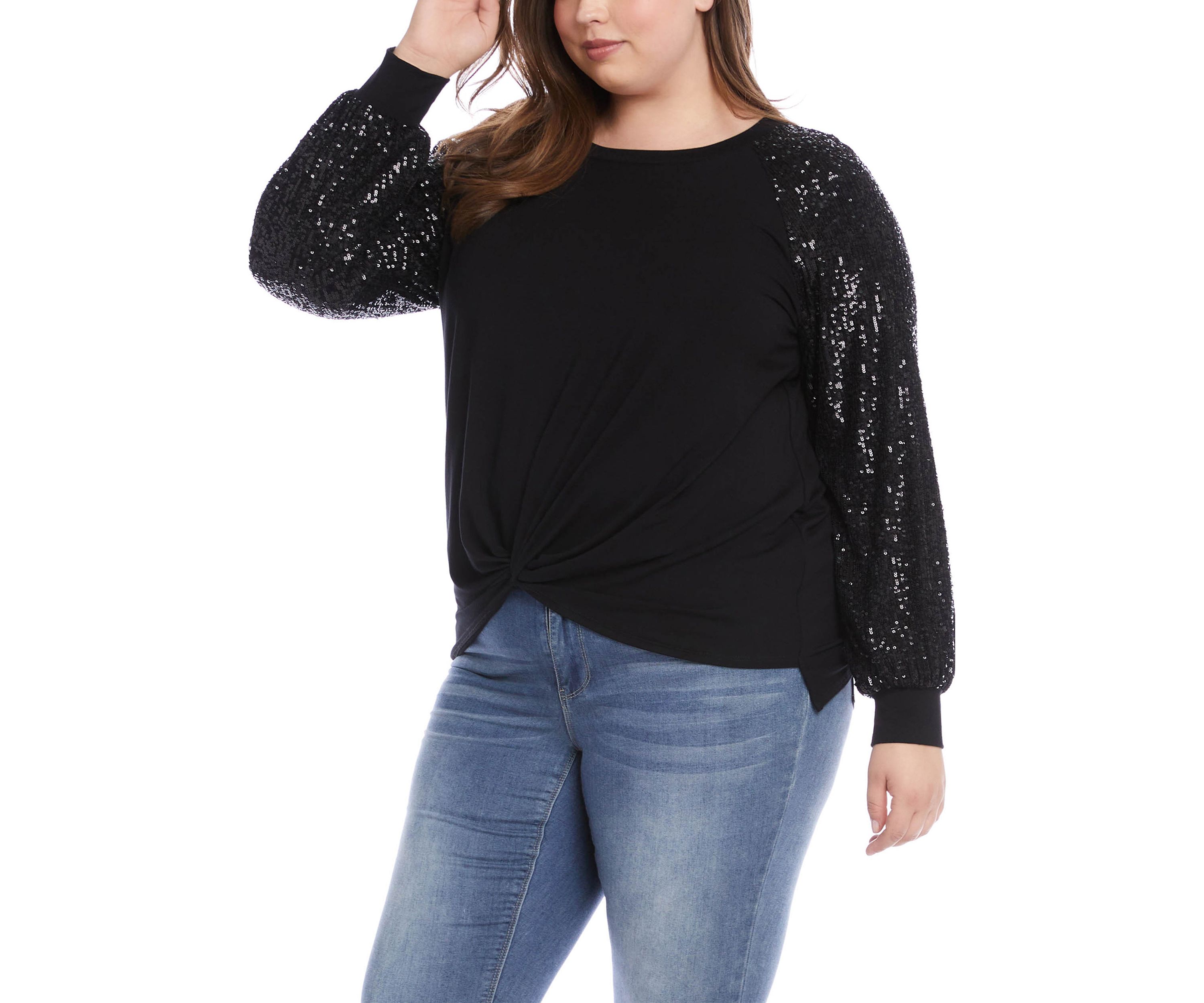 Plus Size Contrast Twist Front Top