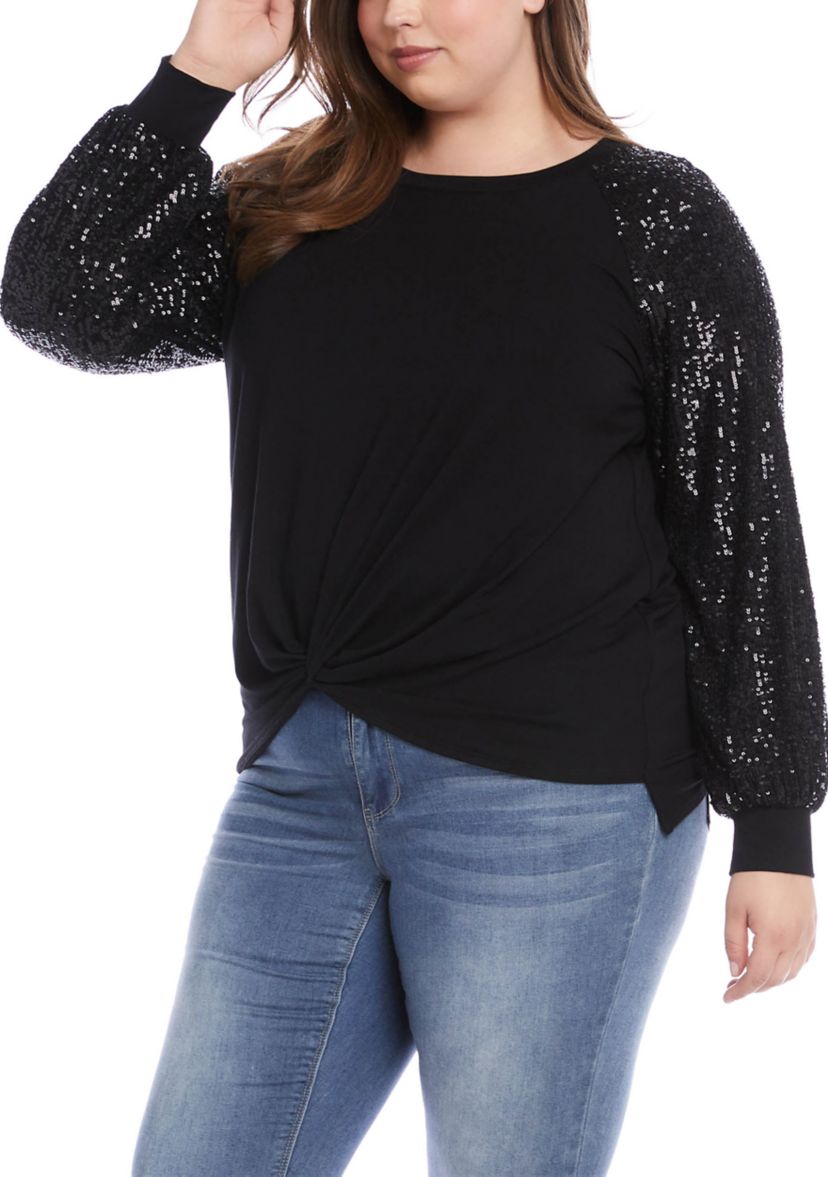 Plus Size Contrast Twist Front Top