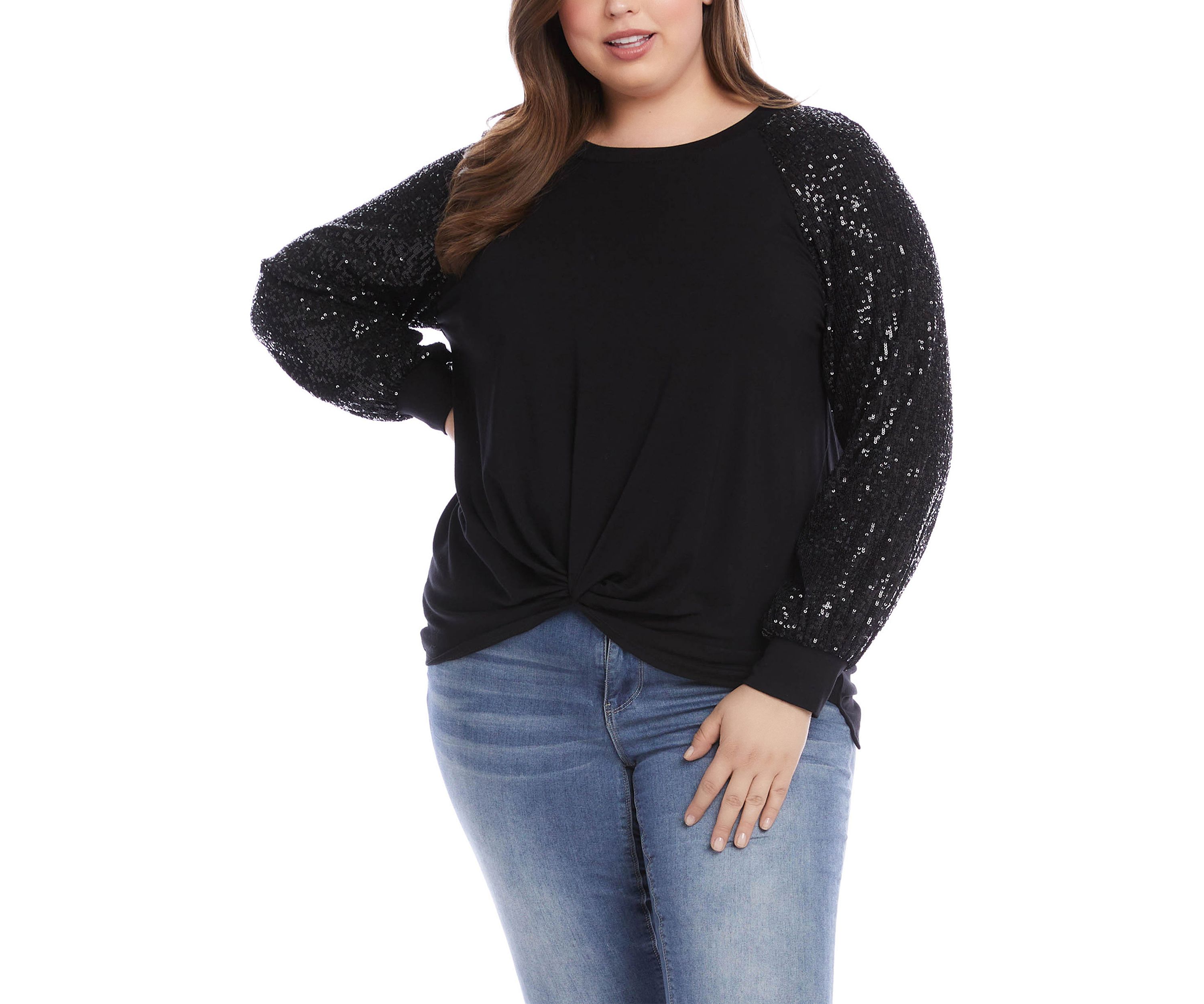 Plus Size Contrast Twist Front Top
