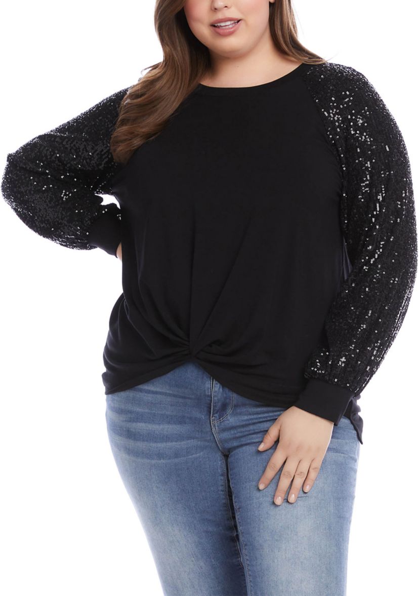 Plus Size Contrast Twist Front Top