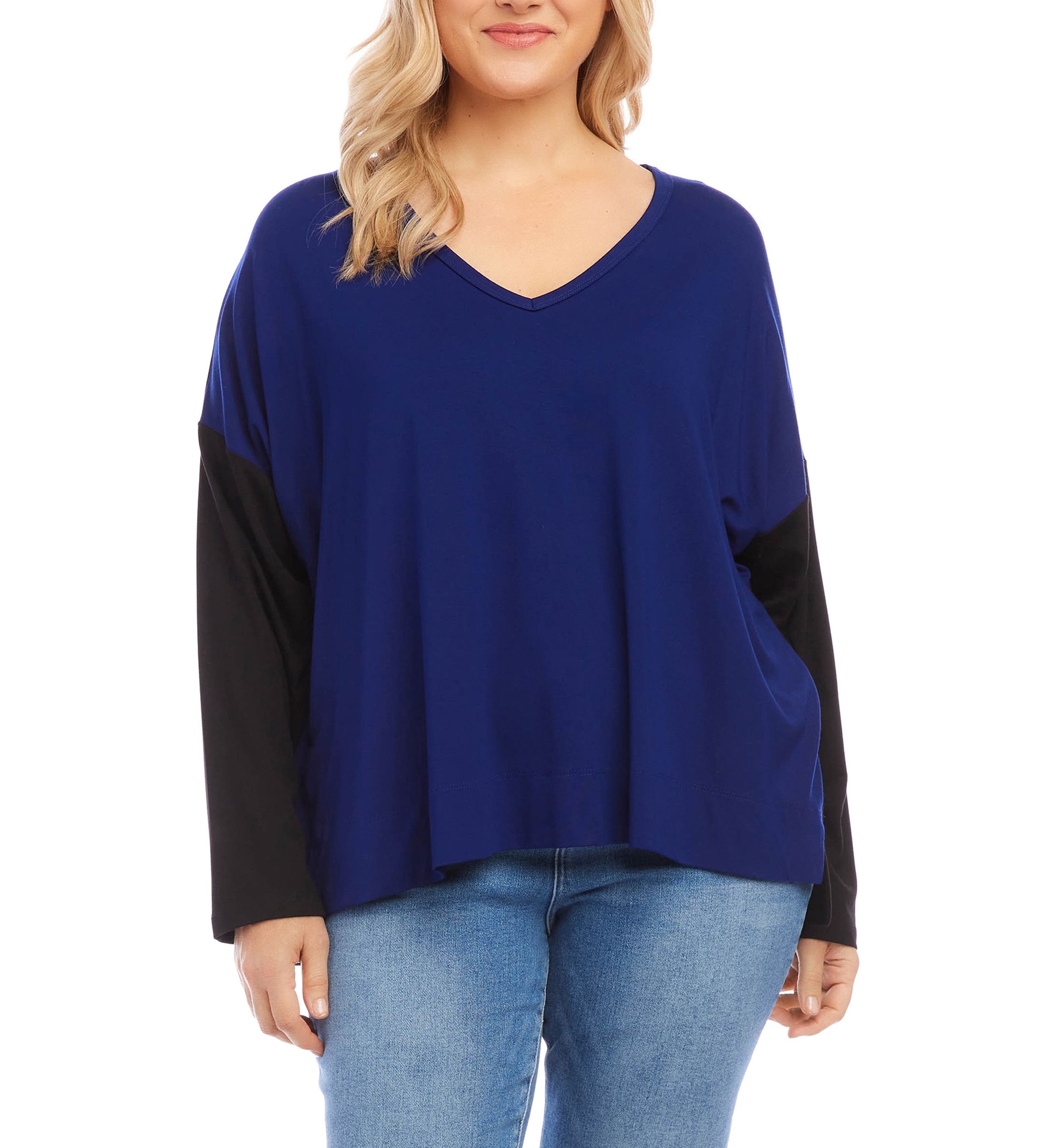 Plus Size Color Block V-Neck Top