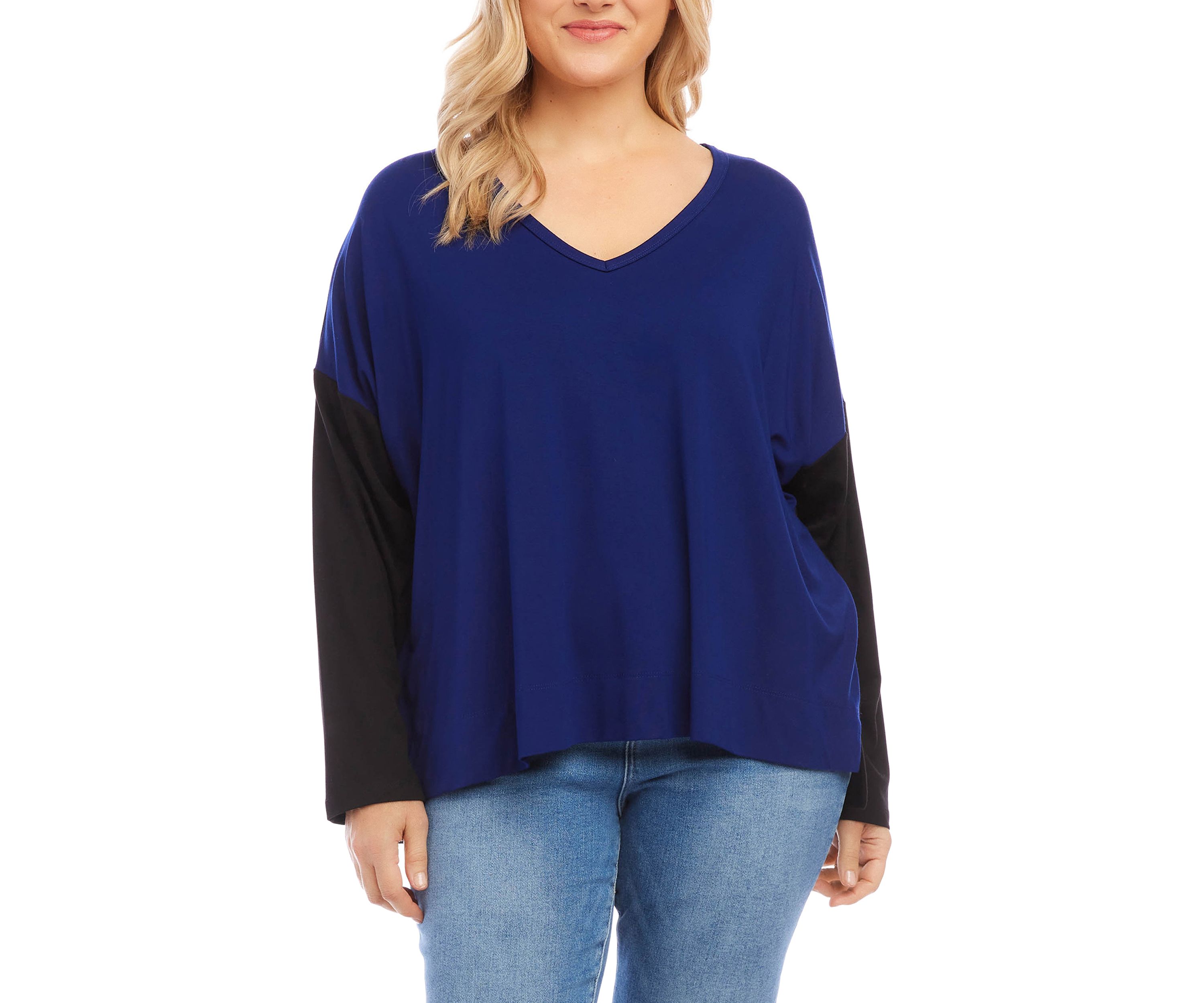 Plus Size Color Block V-Neck Top