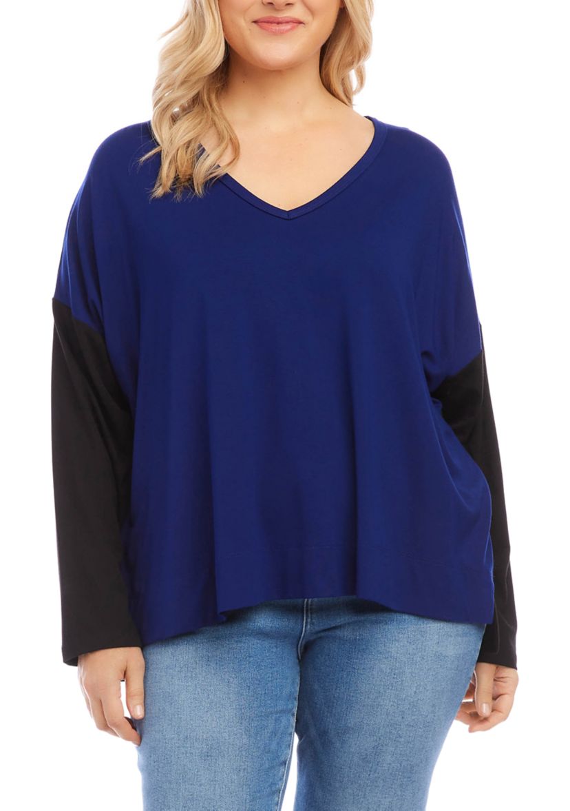 Plus Size Color Block V-Neck Top