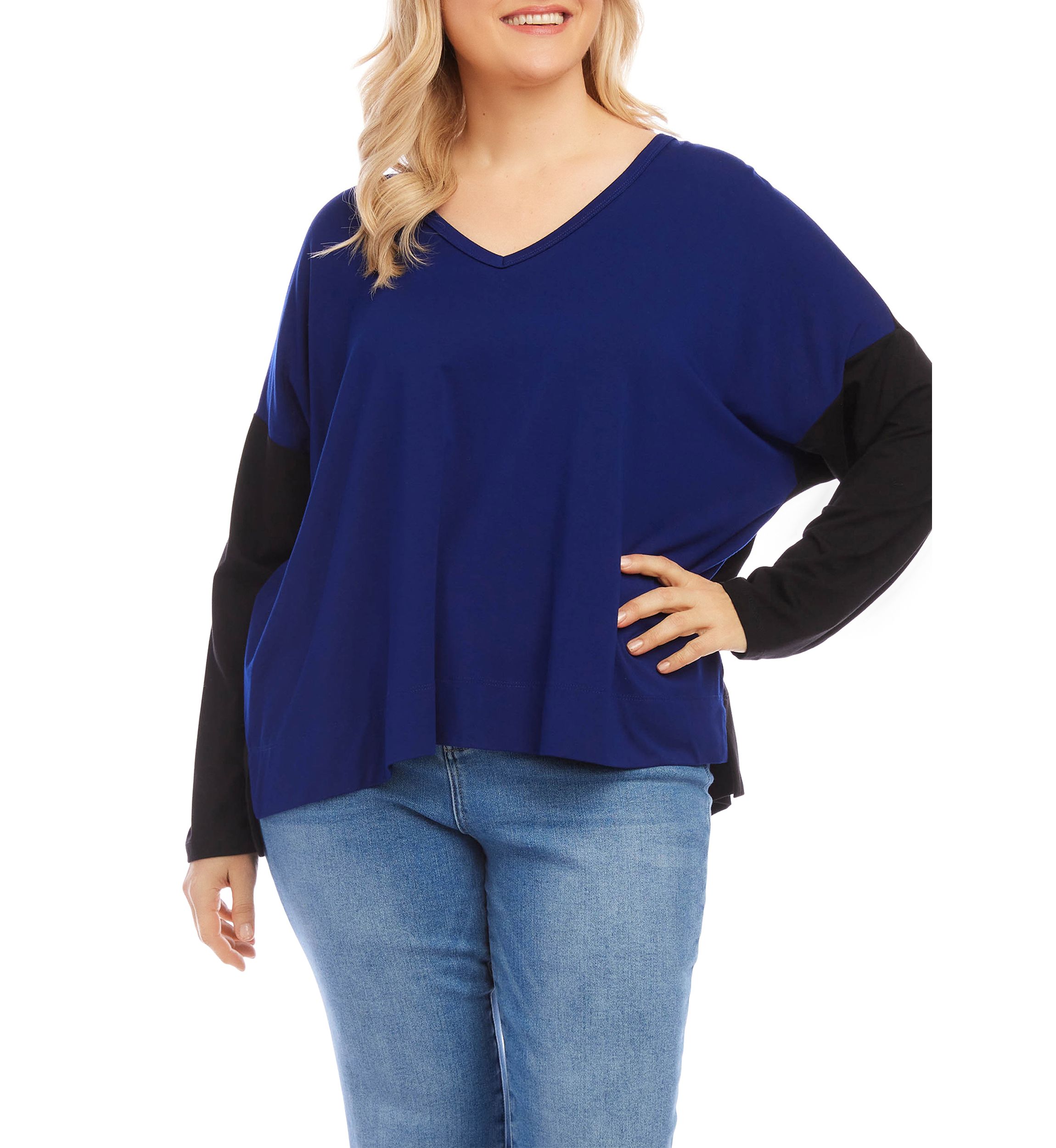 Plus Size Color Block V-Neck Top