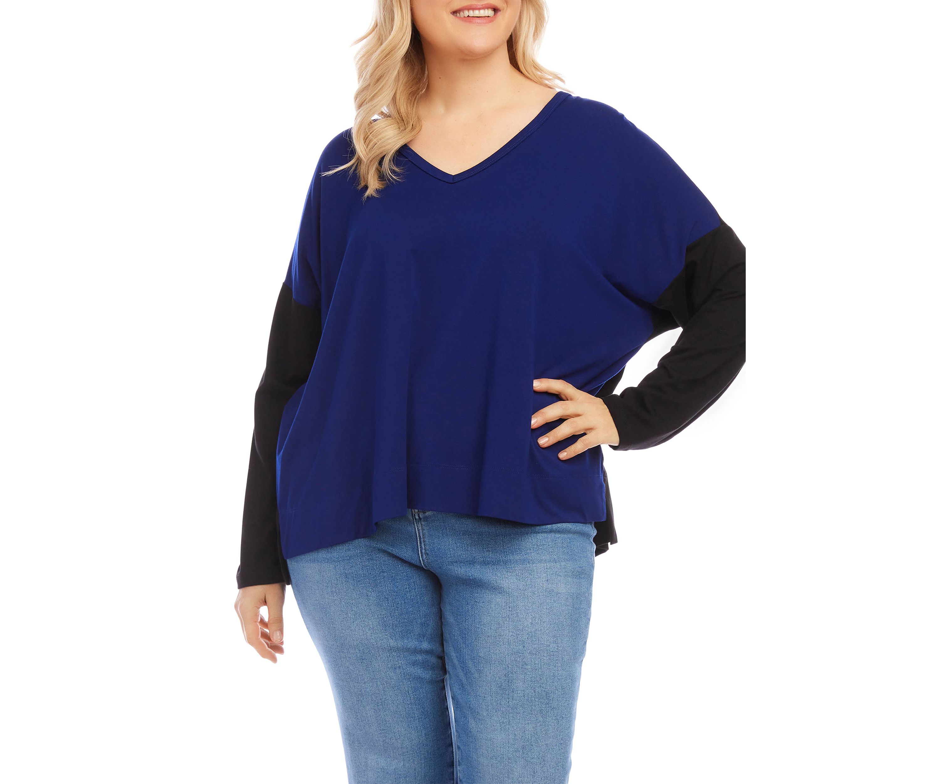 Plus Size Color Block V-Neck Top