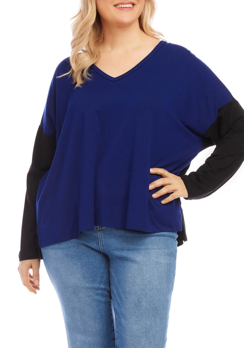 Plus Size Color Block V-Neck Top