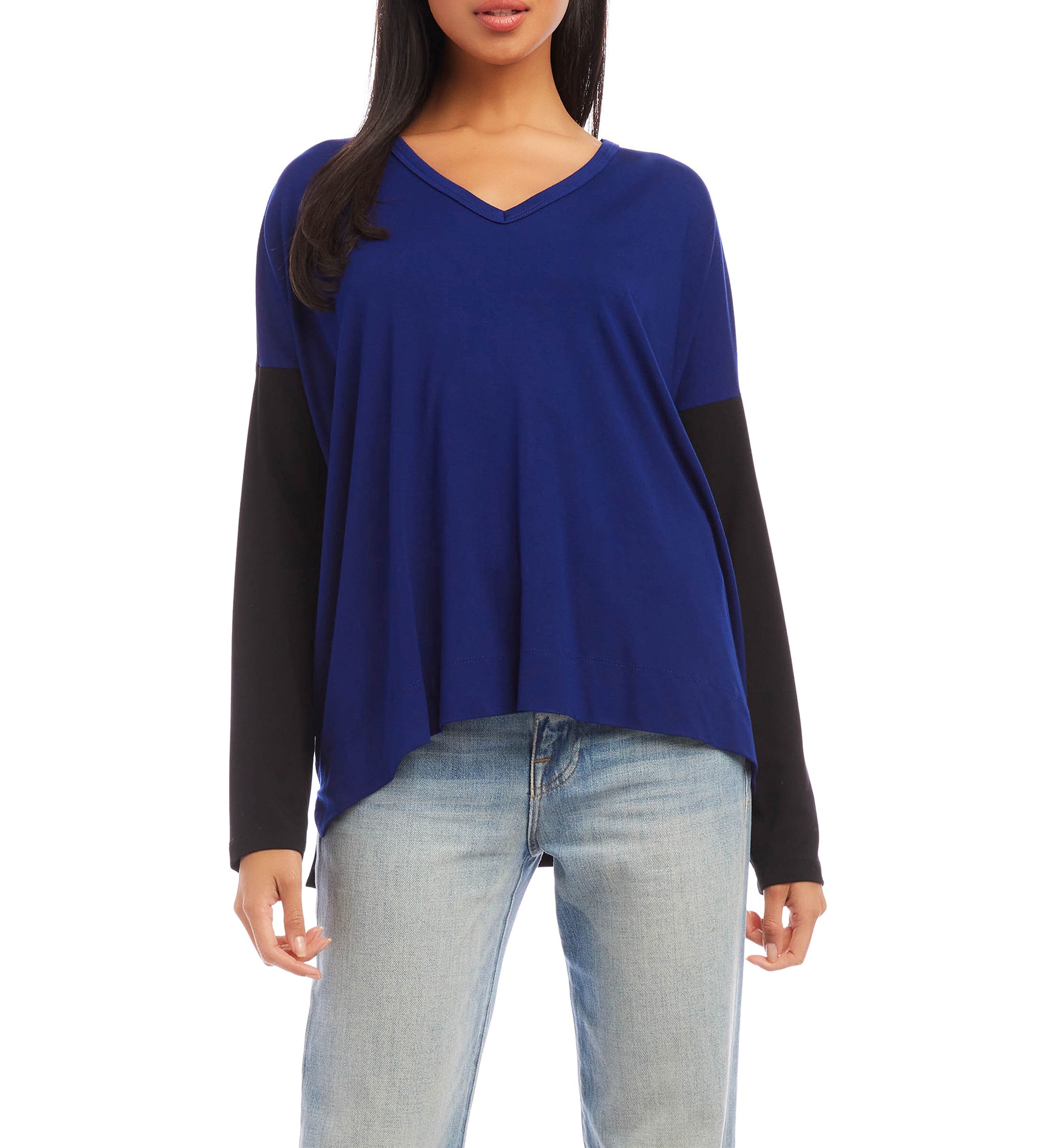 Womens Color Block V-Neck Top