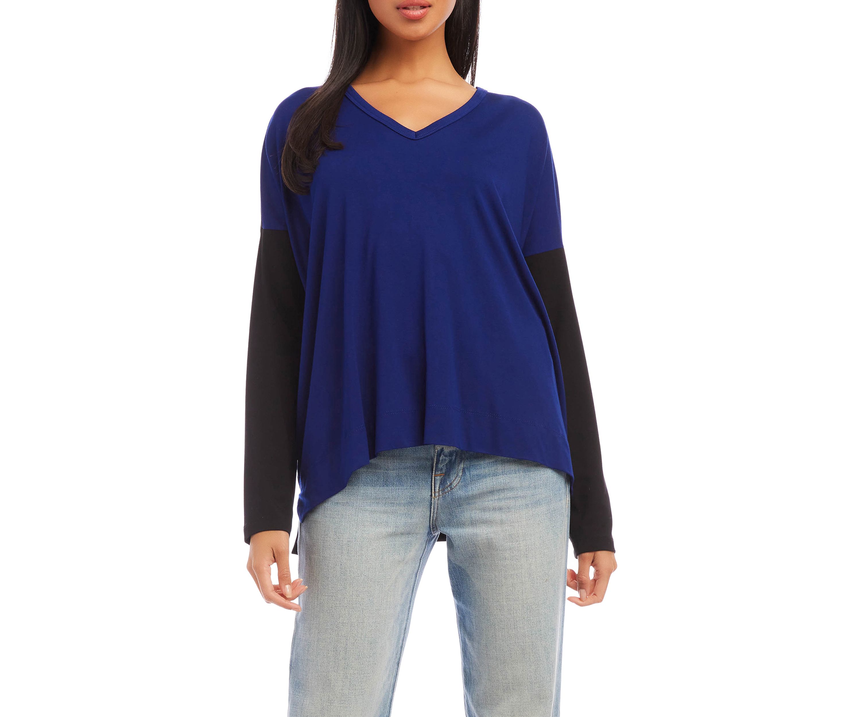Womens Color Block V-Neck Top