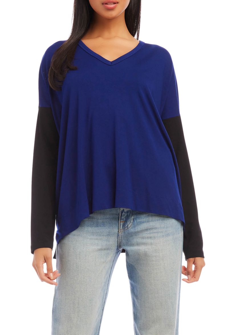 Womens Color Block V-Neck Top